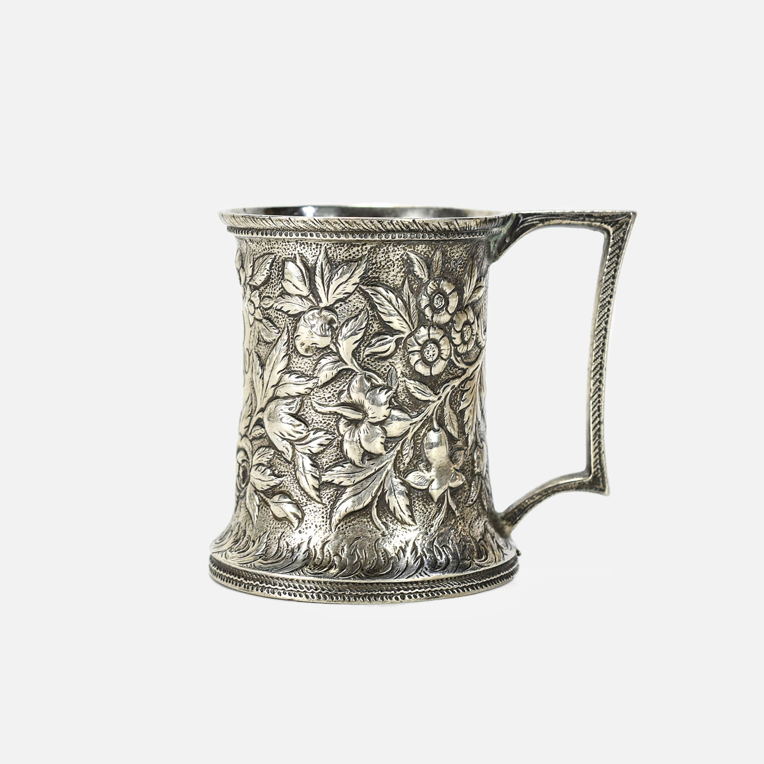 Nice 1860s Kirk & Son Silver Repousse Can Mug