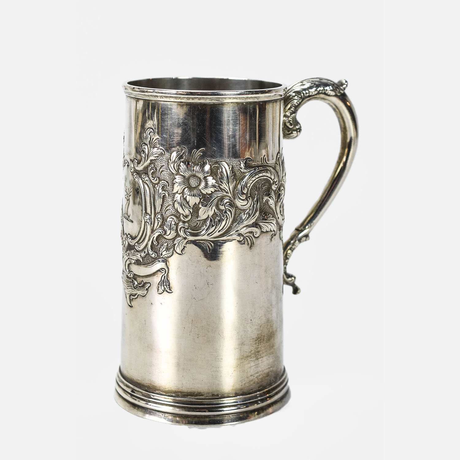 Antique 1850 Baltimore Repousse Silver Can Tall Mug
