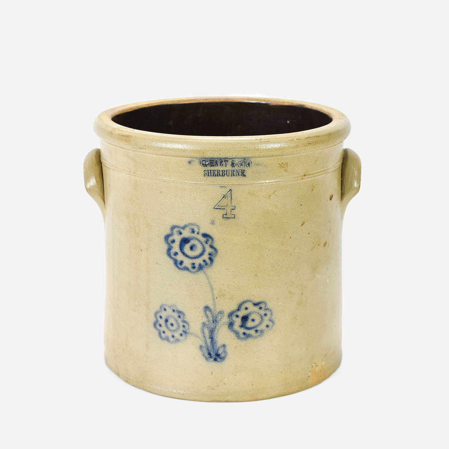 4 Gal C.Hart & Son Stoneware Crock w/Cobalt Flowers