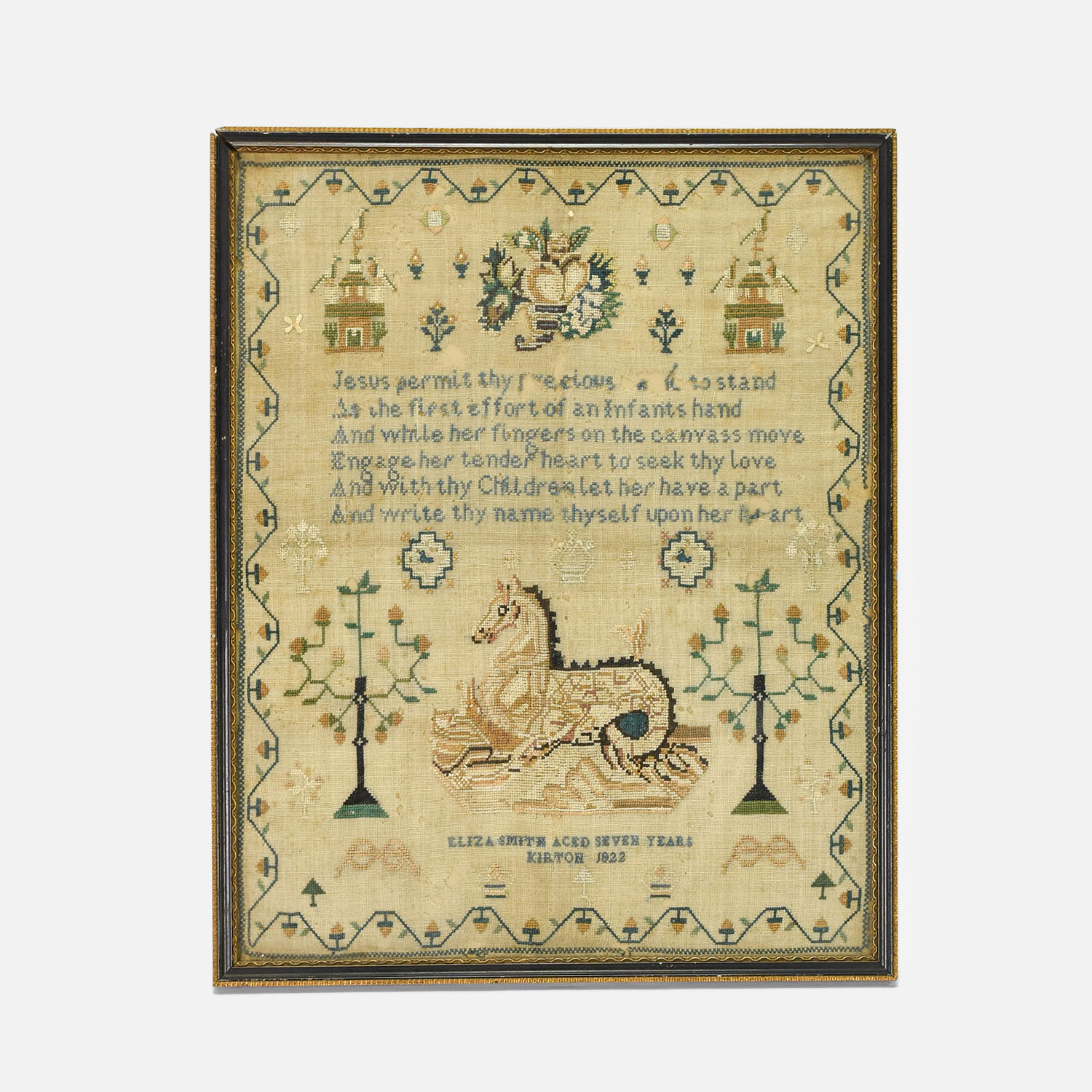 Antique English 1822 Needlepoint Sampler Framed