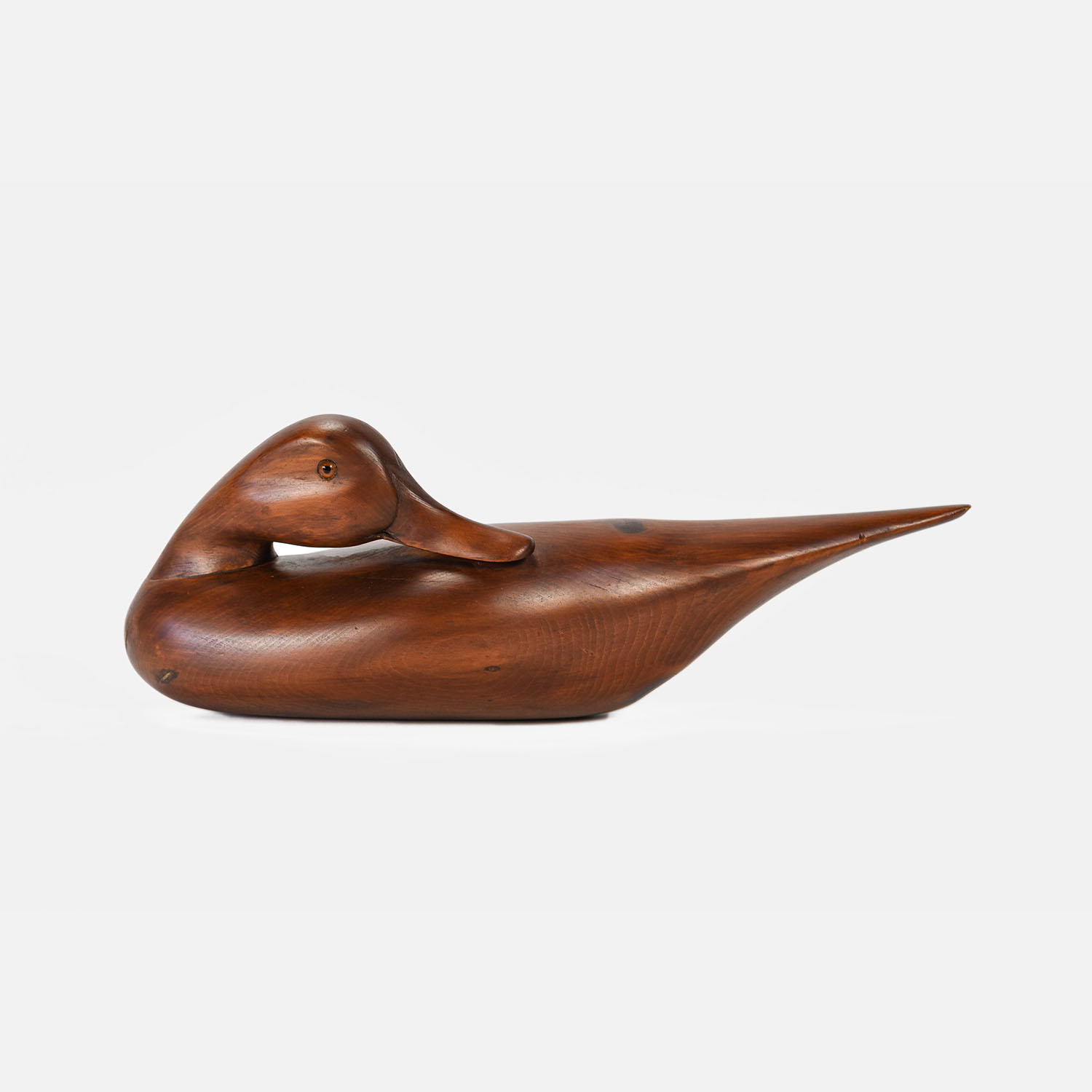 Sculptural Wood Preening Mallard Duck Decoy