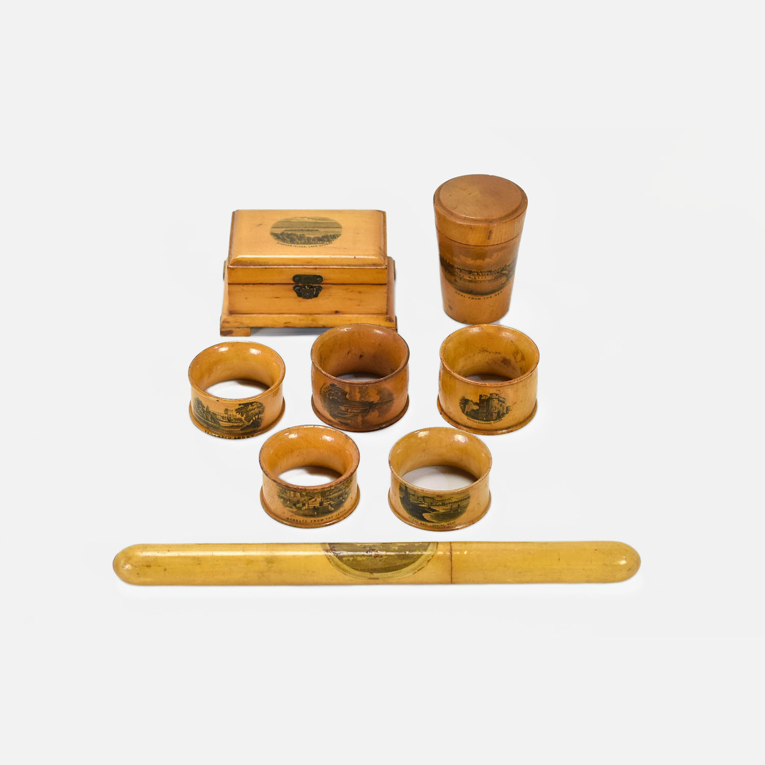 Antique Treen Wood Mauchline Ware Napkin Rings ETC