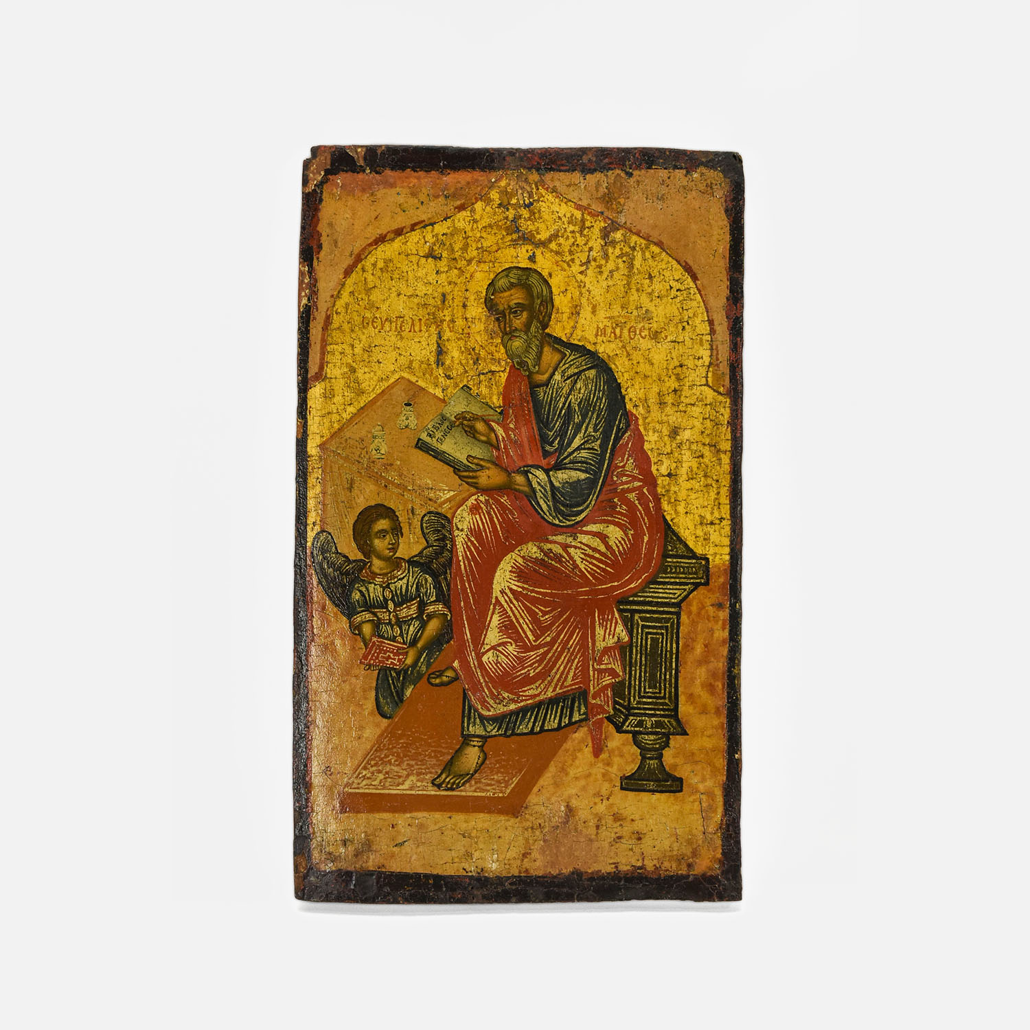 Antique Greek Wood Panel Hand Painted Icon