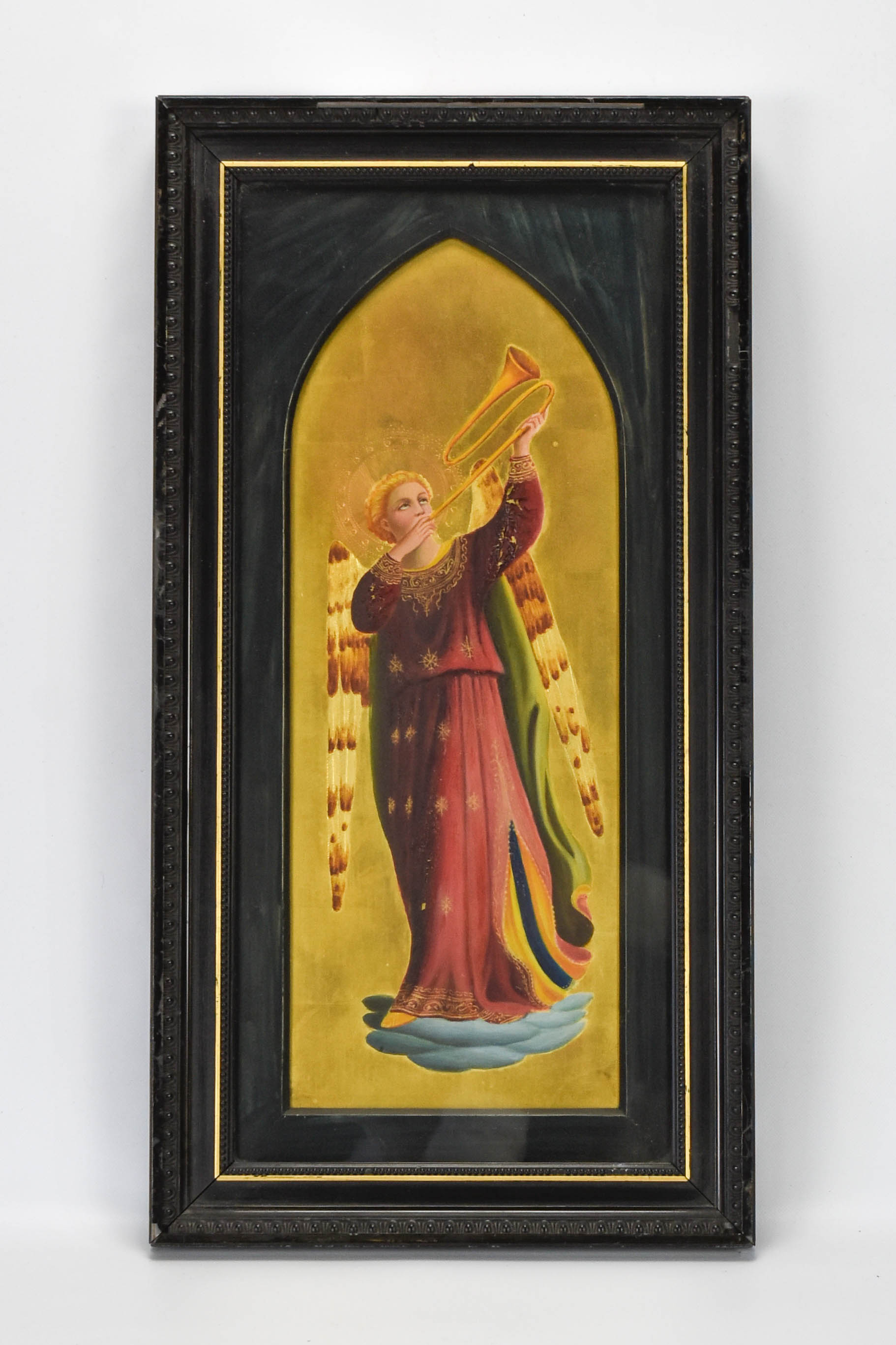 Hand Painted Antique Italian Angel Icon Framed
