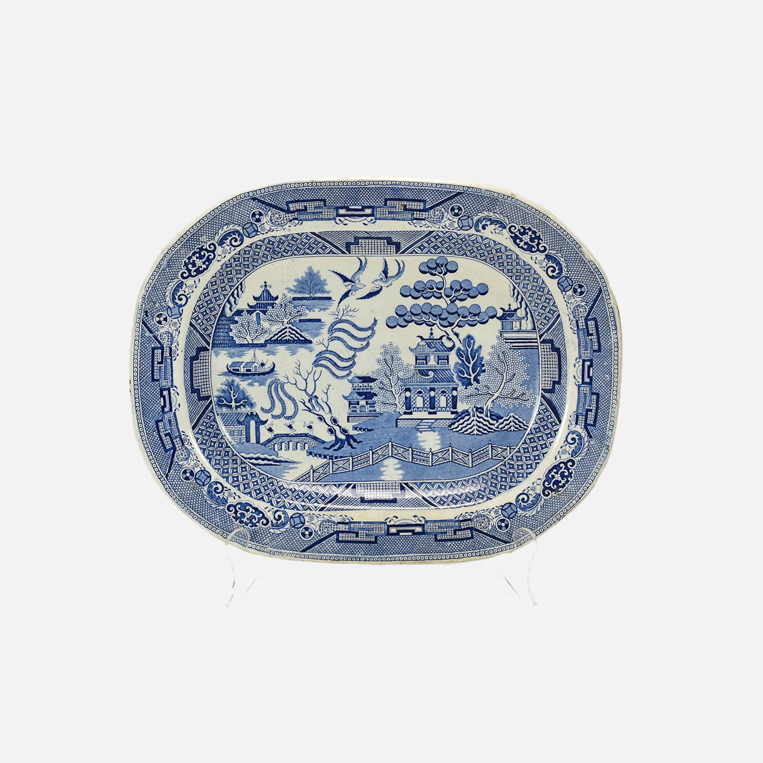 Big W & S Edge Antique Mid-19thC Blue Willow Platter