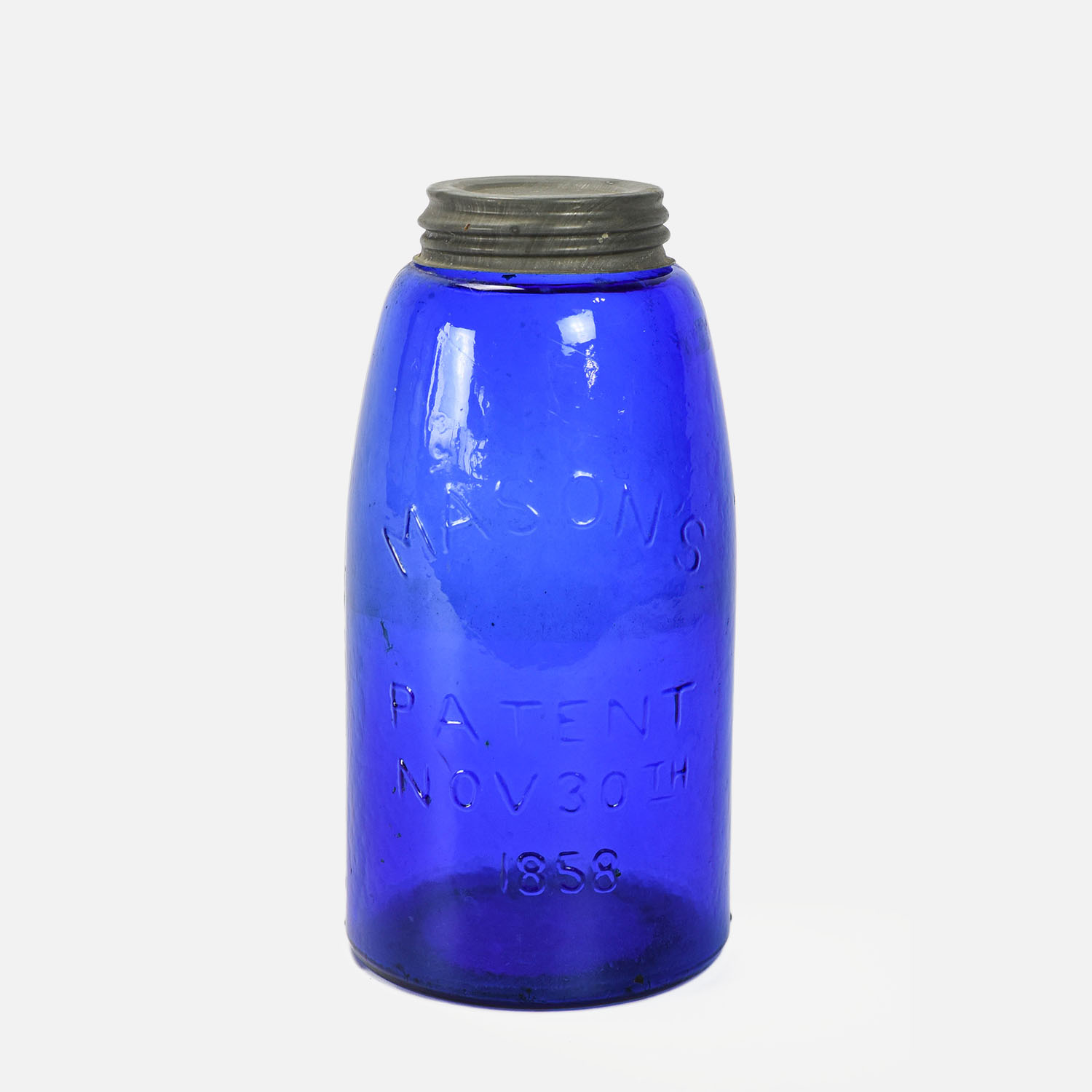 Dark Blue Masons Patent 1858 Canning Jar