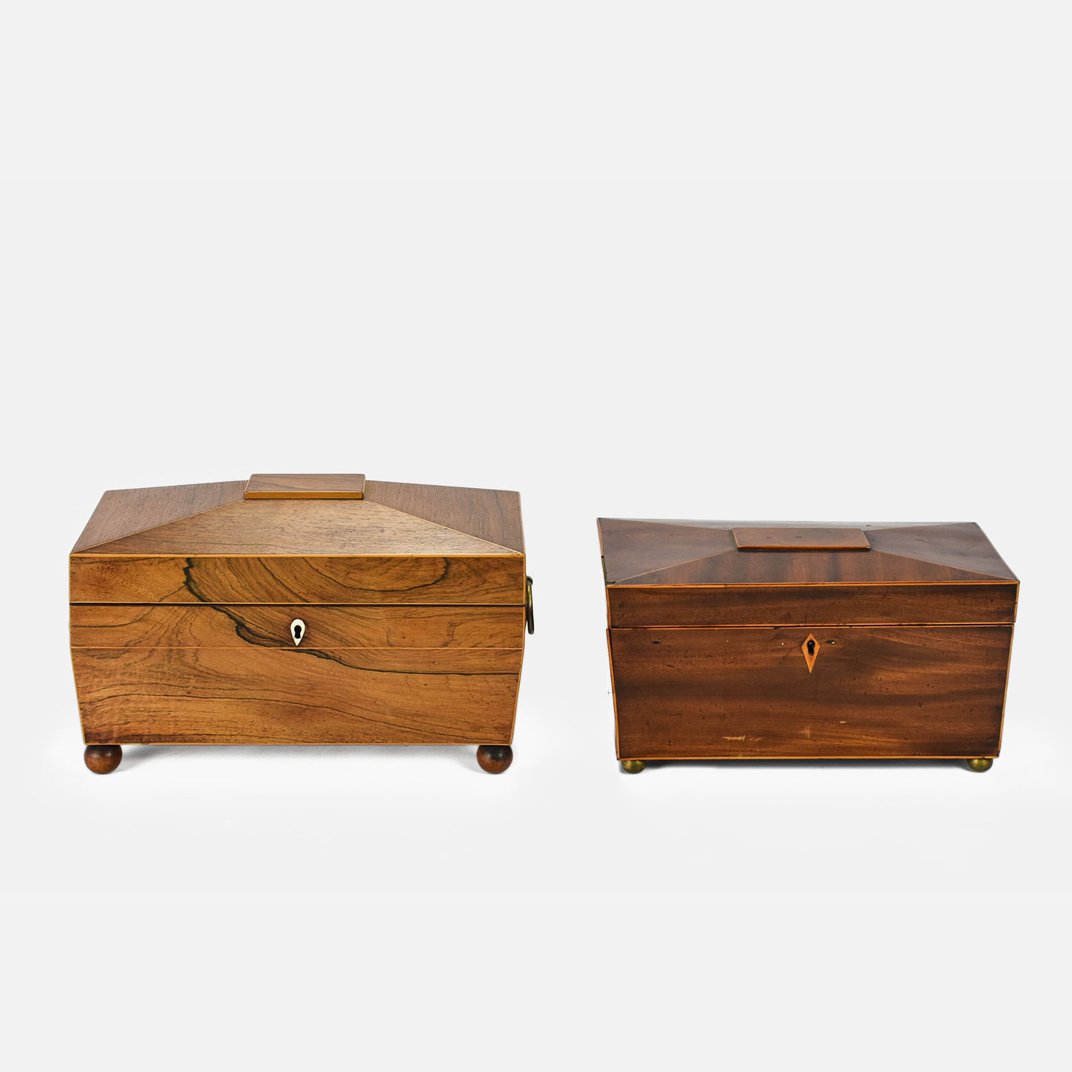Two Antique Tea Caddy Boxes Olive Wood