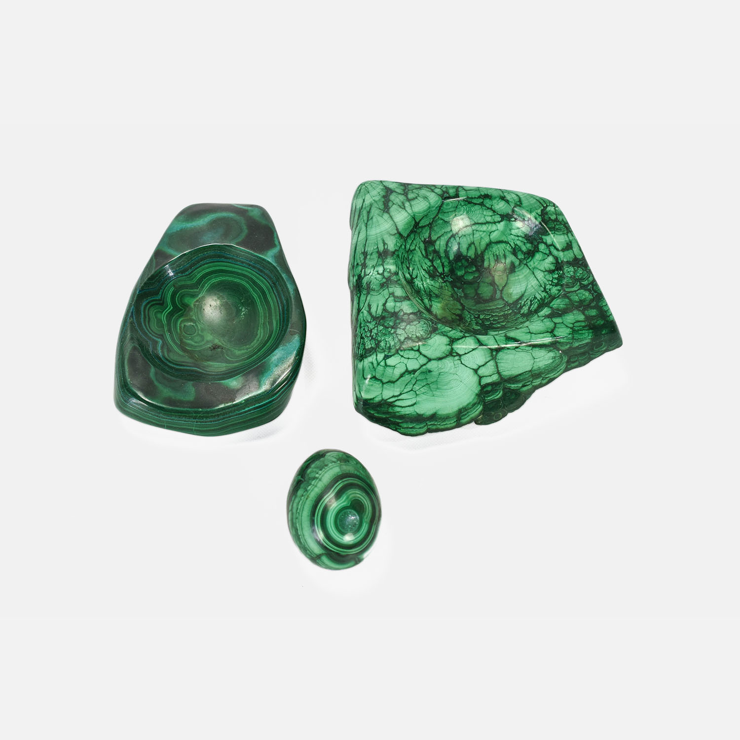Three Pieces of Carved Green Malachite