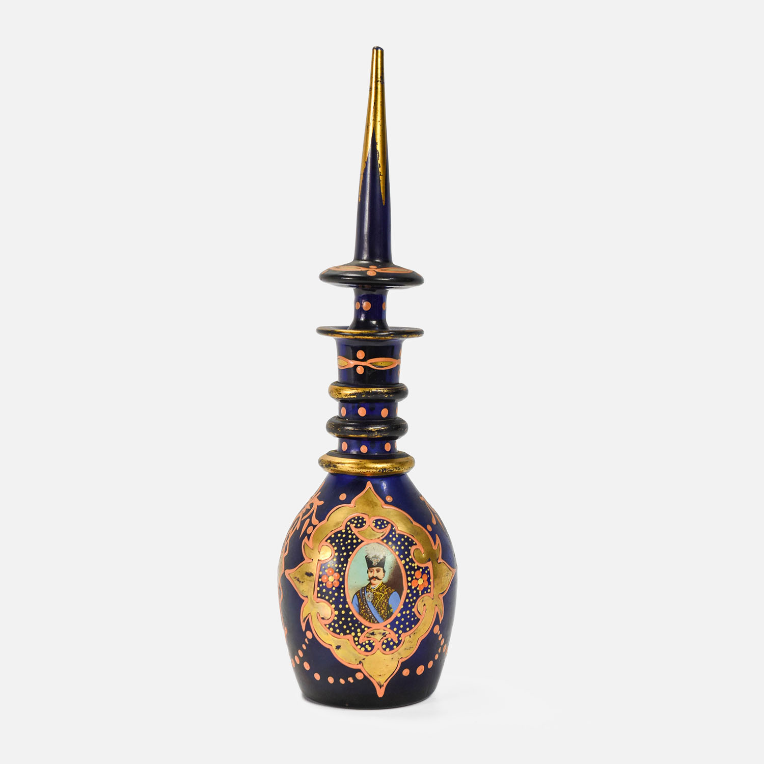 Antique Cobalt Glass & Enamel Suleiman Genie Bottle