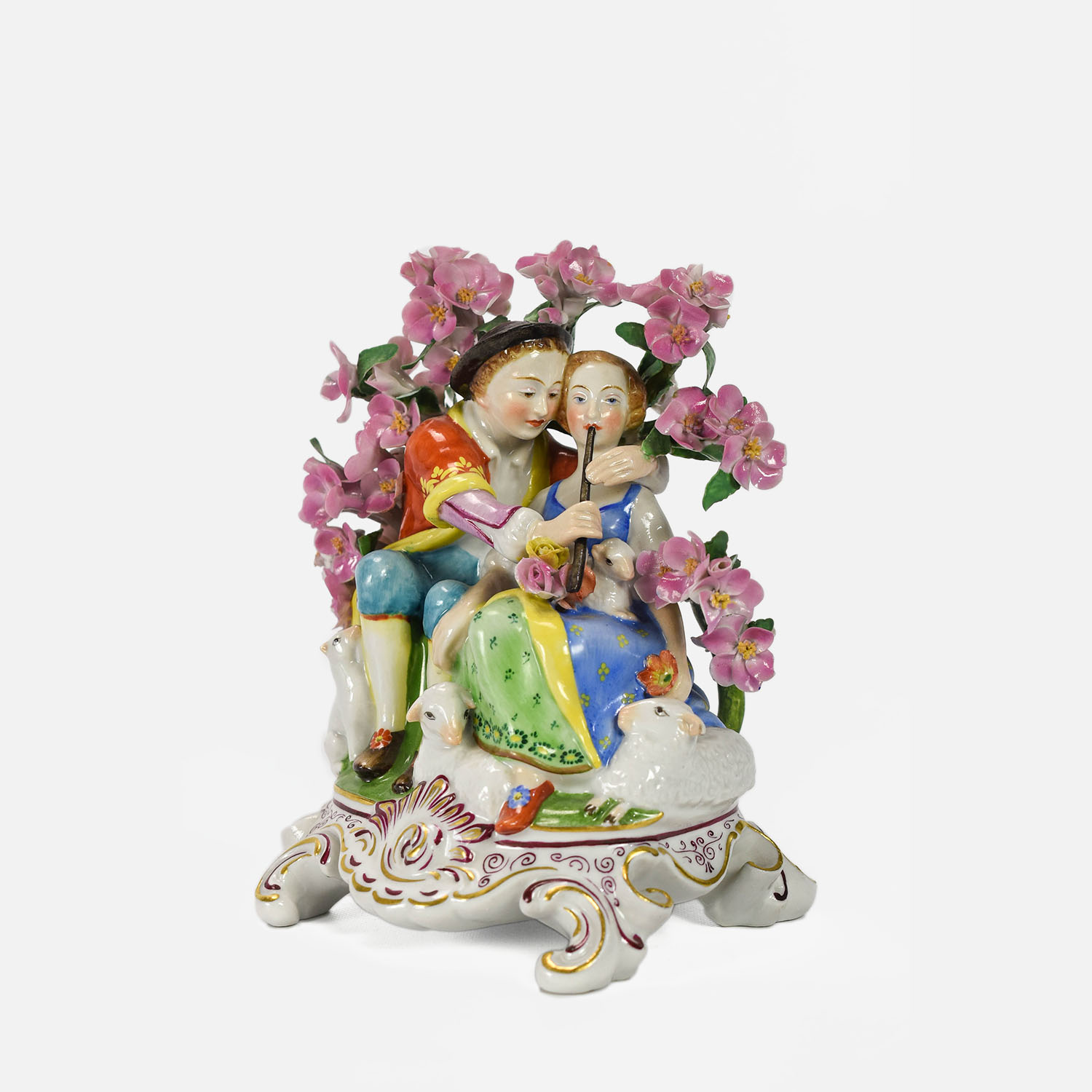 Antique Herend Porcelain Courting Couple w/Flowers