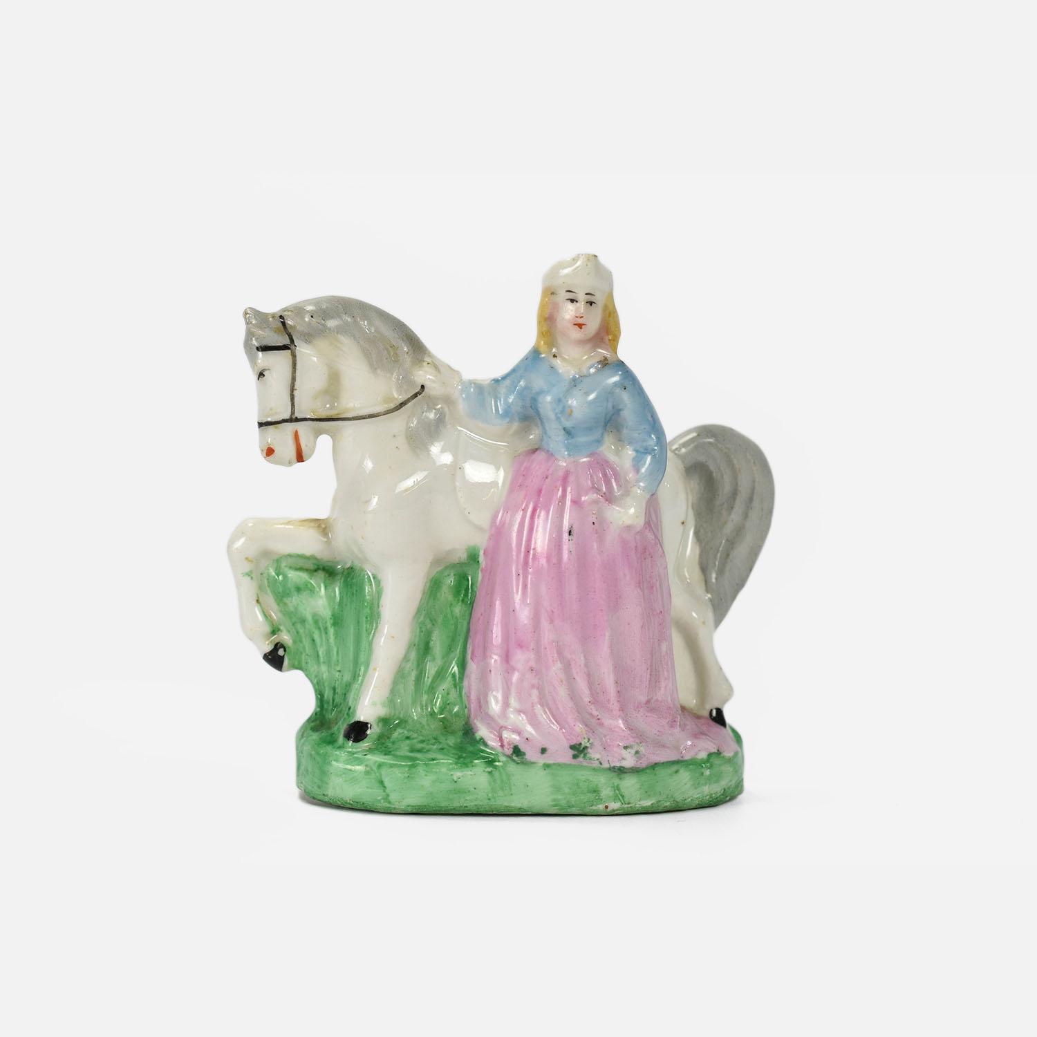 Small Staffordshire Pottery Figurine Horse Woman
