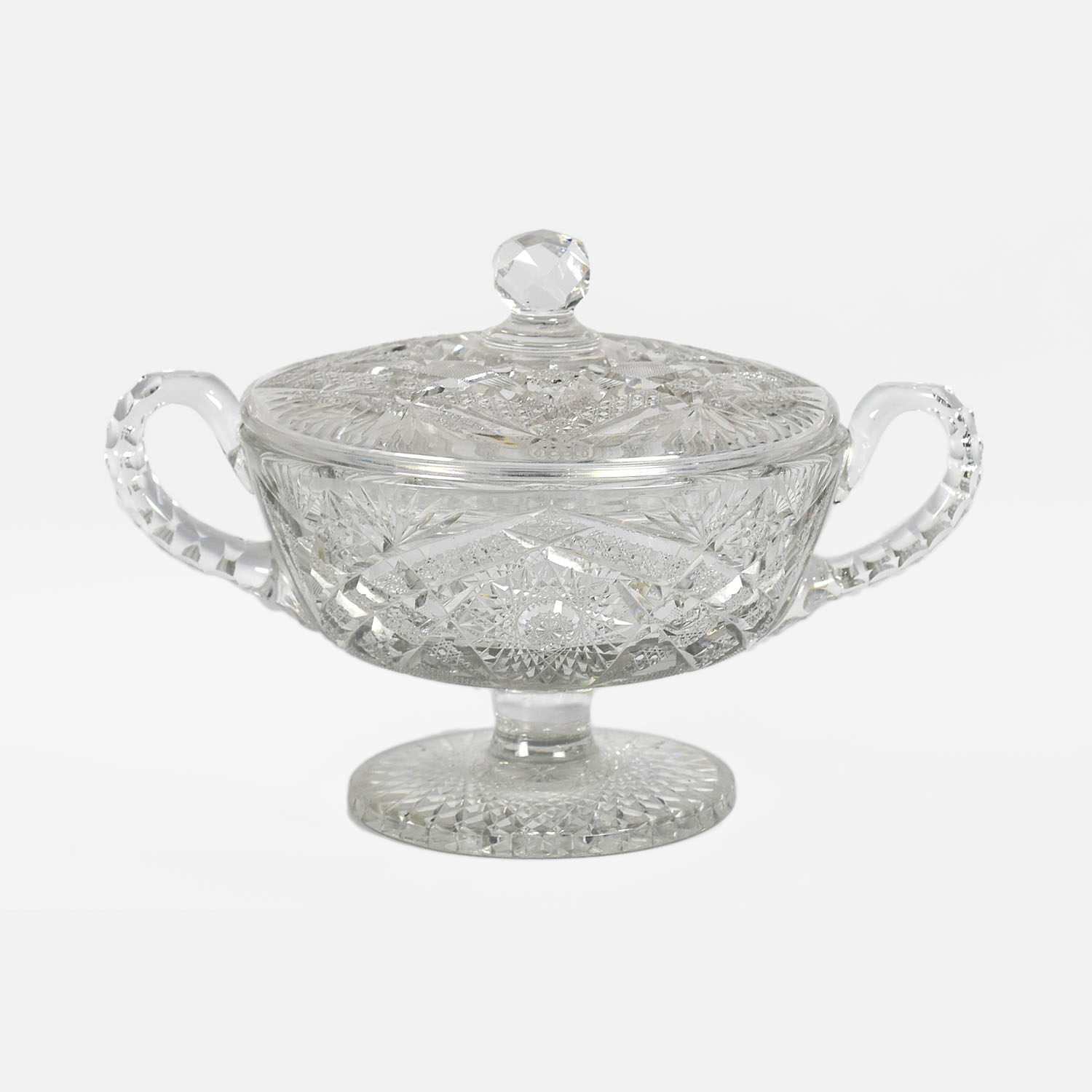 Antique Brilliant Cut Crystal Footed Compote w/Lid