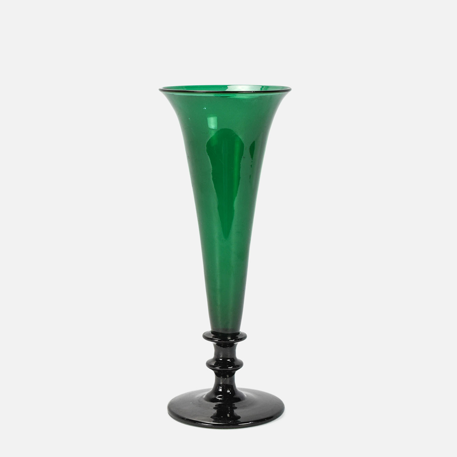 Early American Blown Glass Green Trumpet Vase