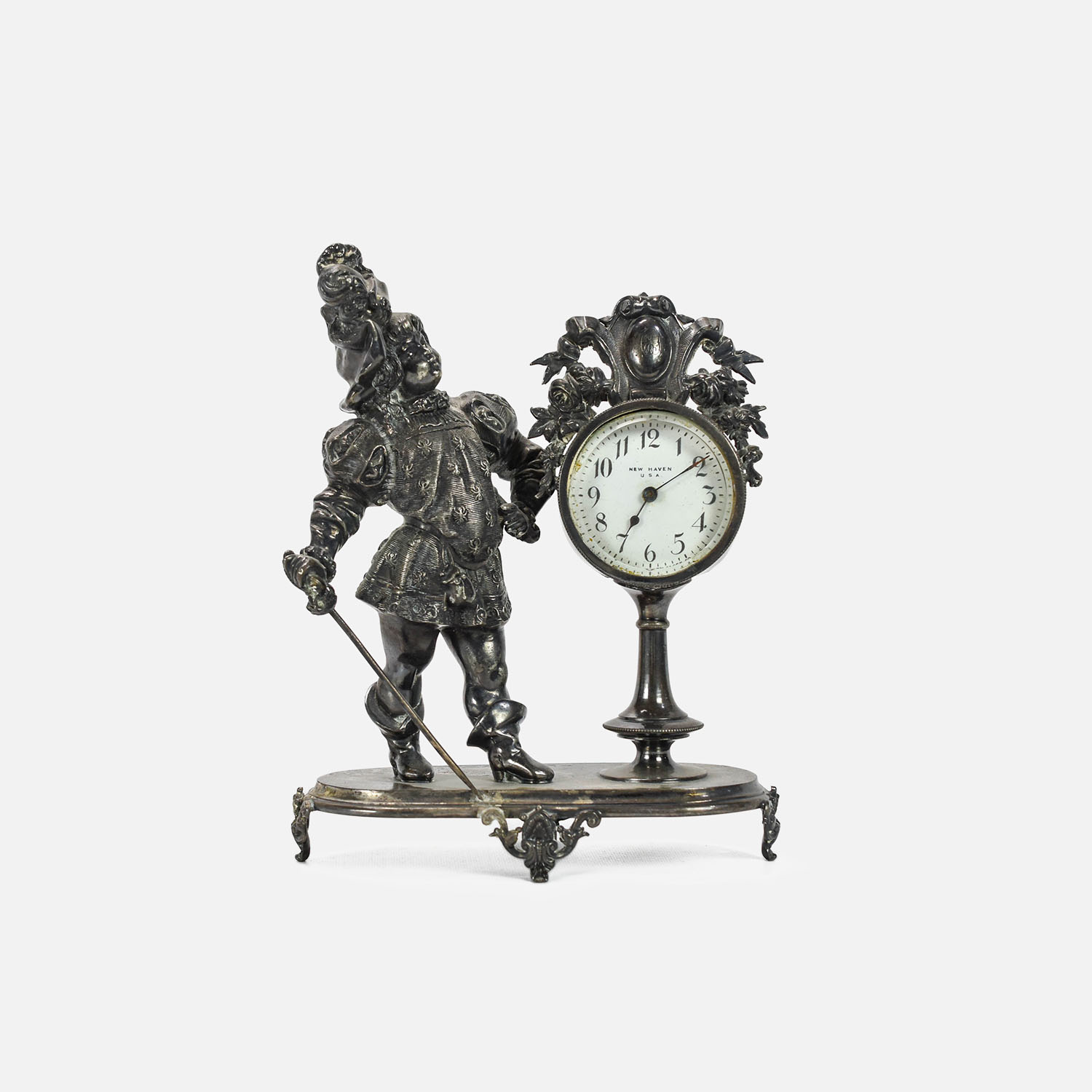 Antique New Haven Silverplate Figural Clock