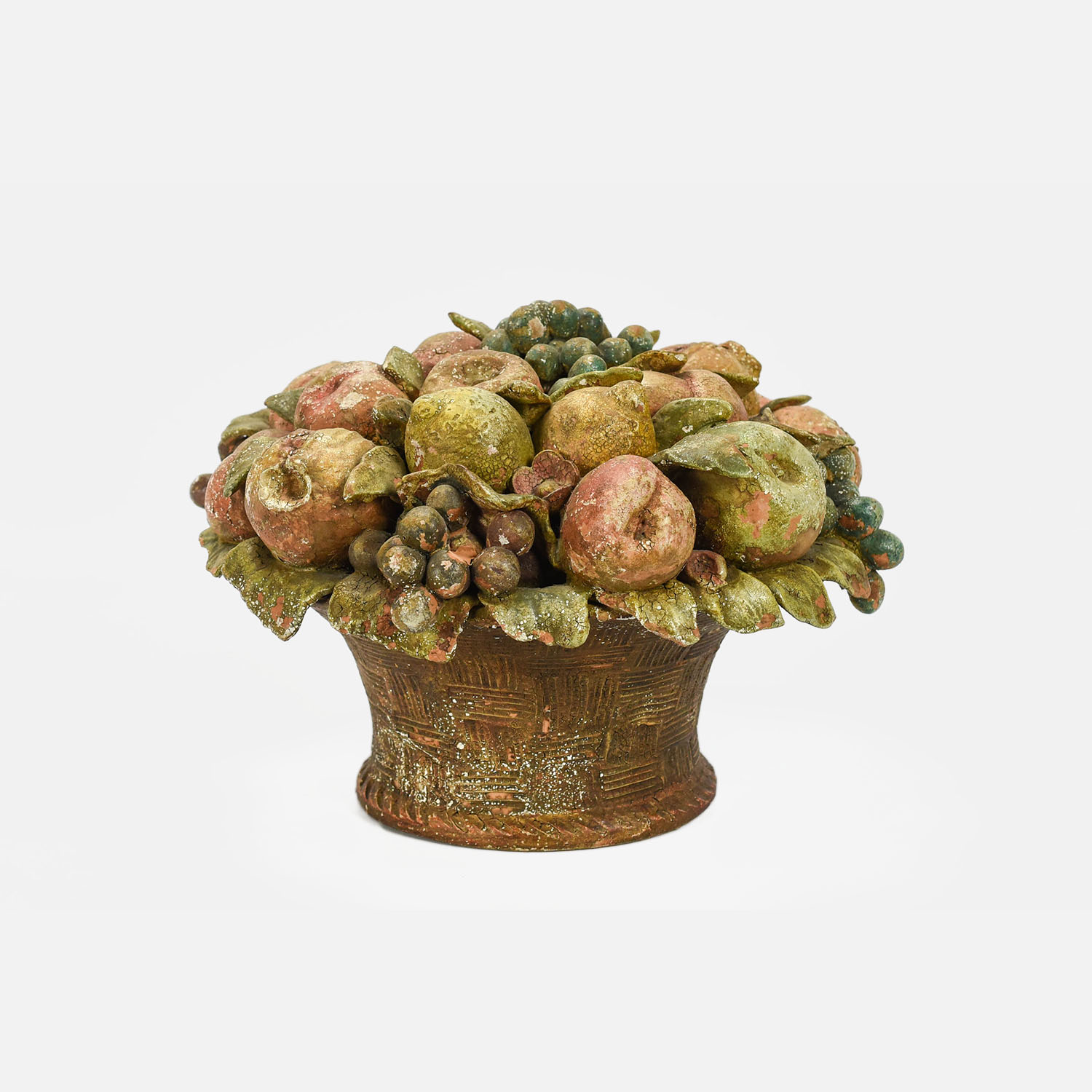 Antique Painted Terra Cotta Fruit Basket Centerpiece