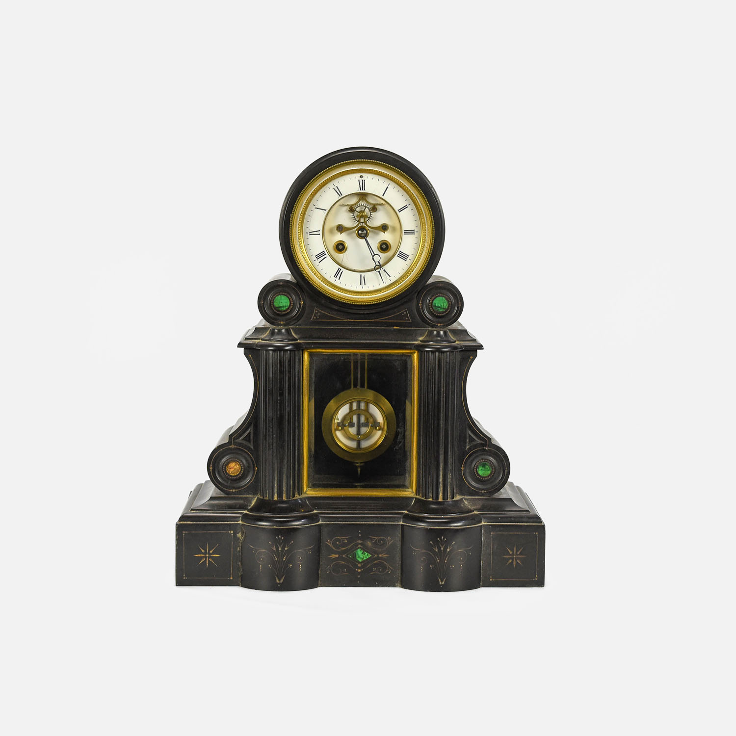Antique Marti et Cie French Slate Malachite Clock