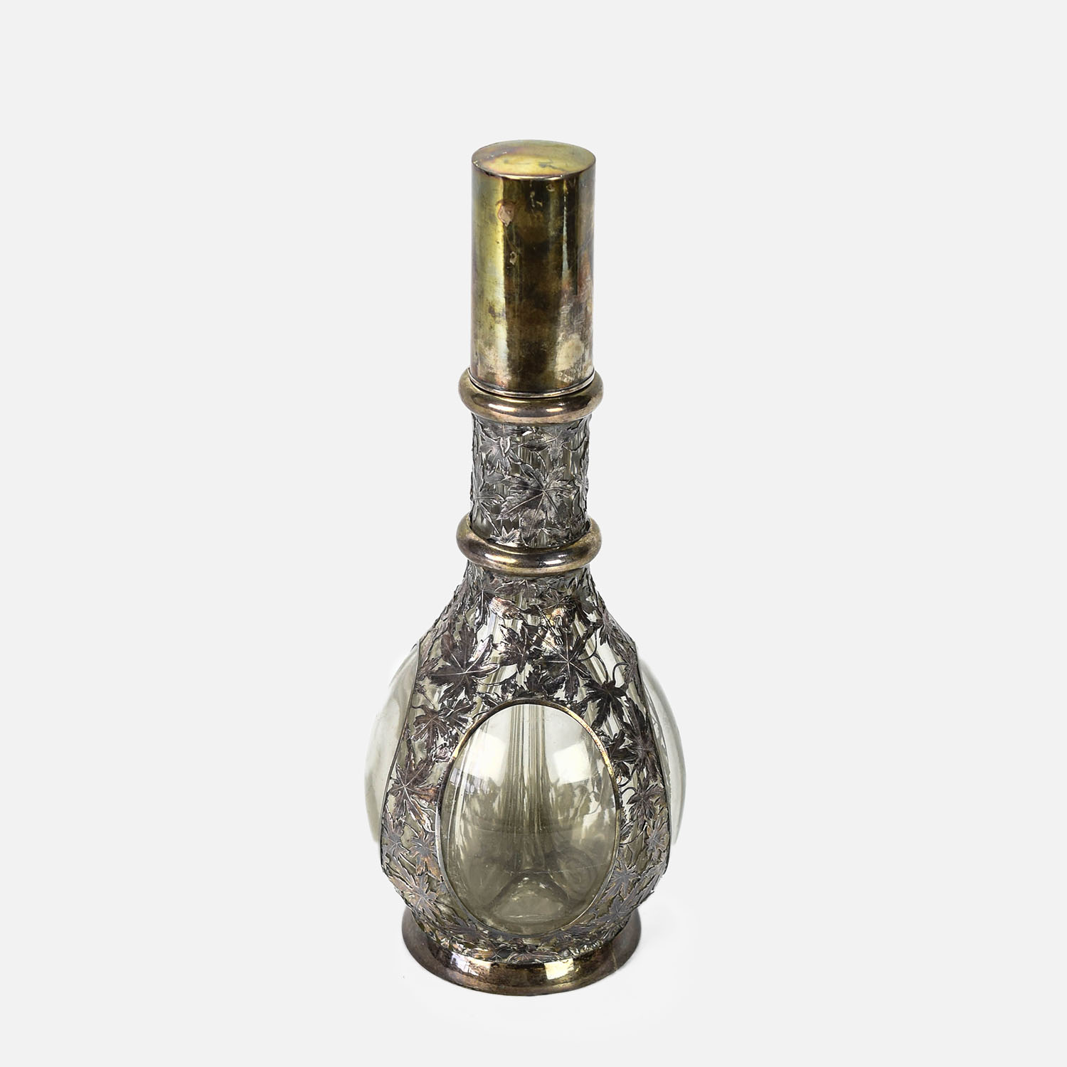 Japanese 950 Silver Overlay 4 Chamber Glass Decanter