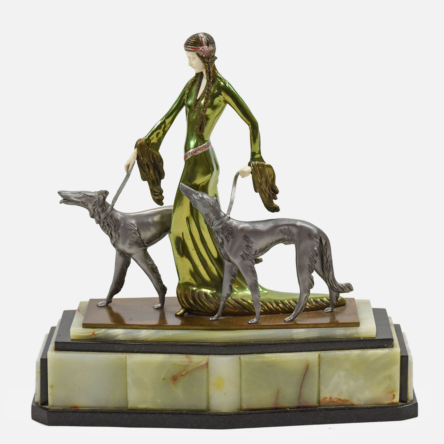 Poertzel Aristocrats Borzoi Dogs Art Deco Statue