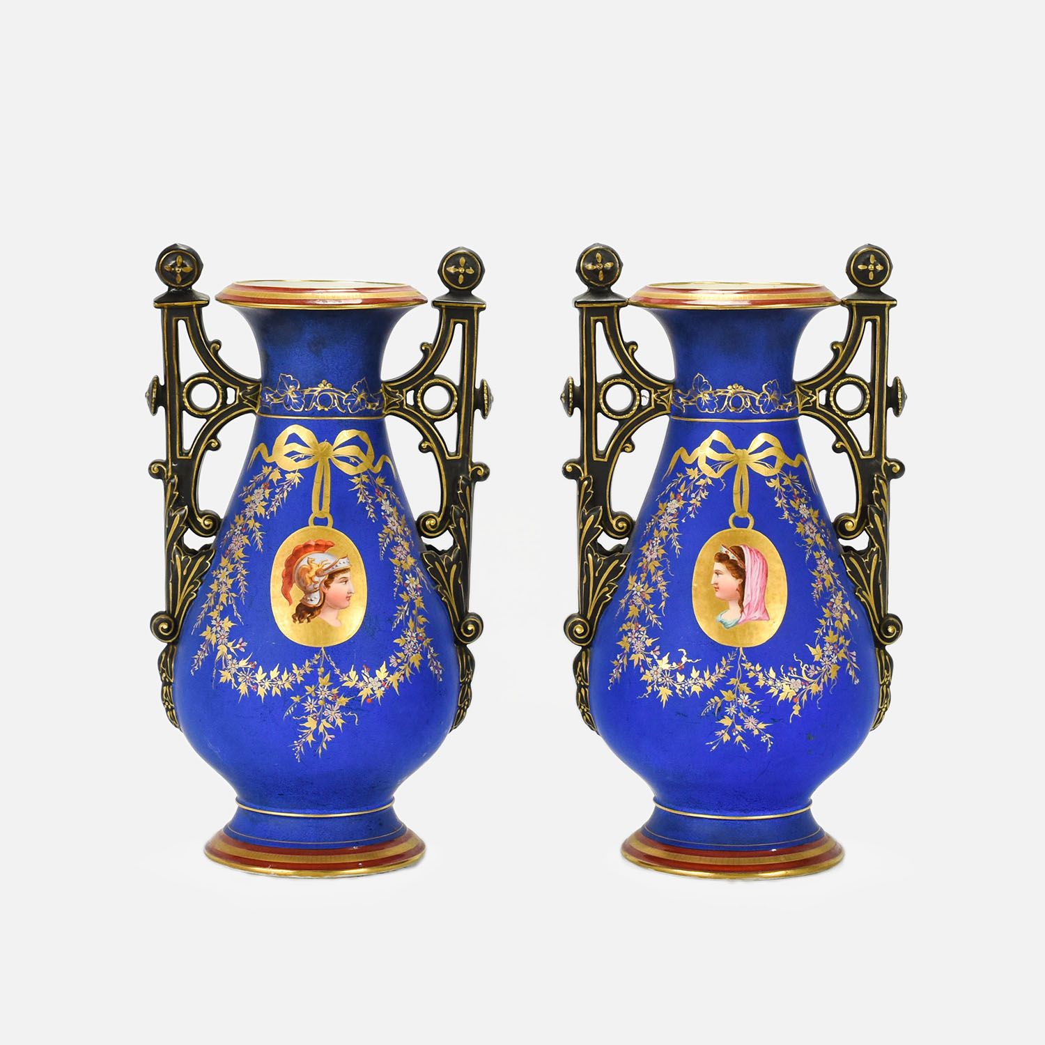 19thC Old Paris French Porcelain Exhibition Vase Pair