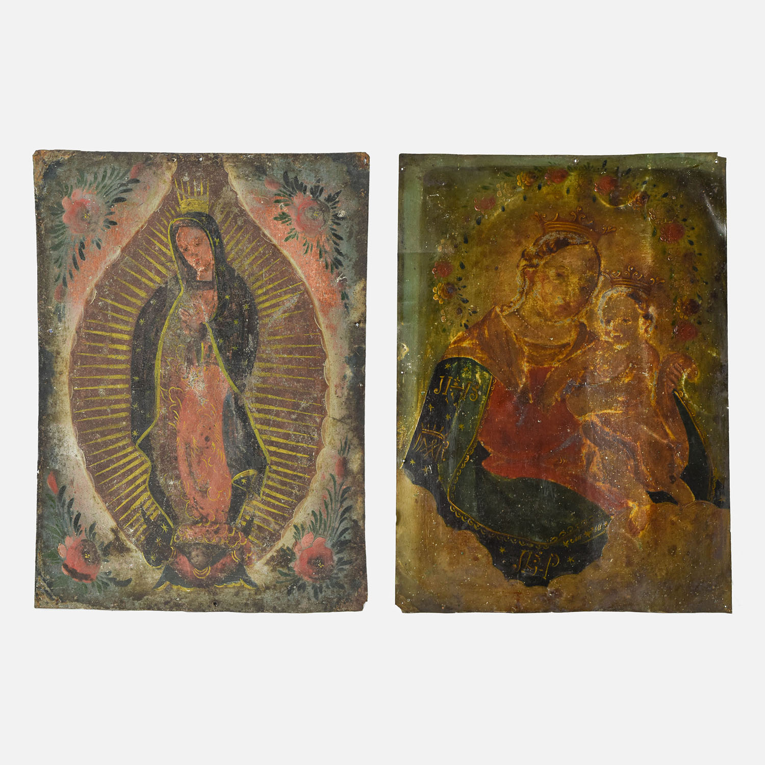 Two Antique Retablo Mexico Spanish Colonial Tins