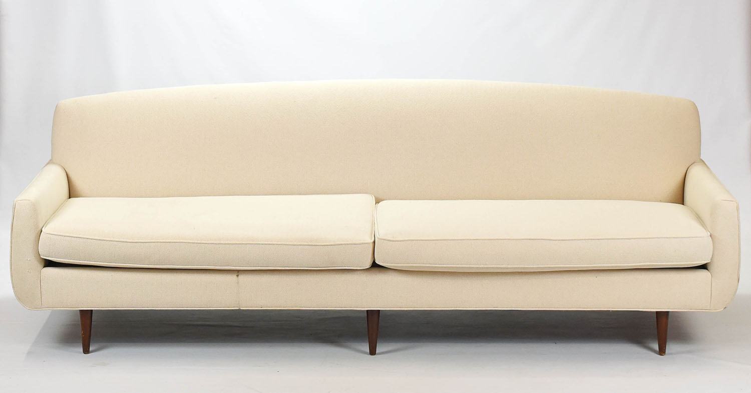 Large Mid Century Modern Beige 4-Seater Sofa