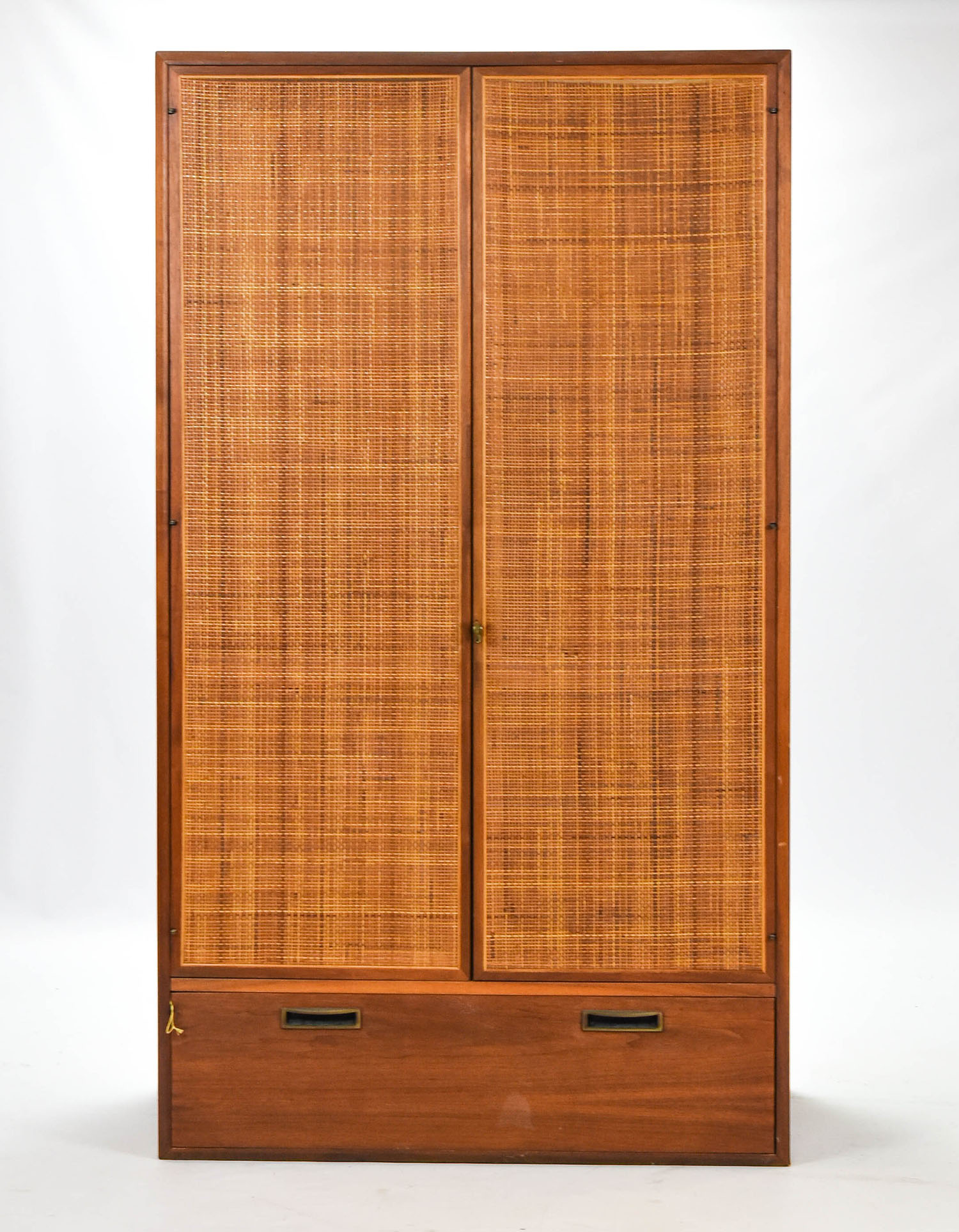 MCM Wood and Rattan 2 Door Tall Cabinet
