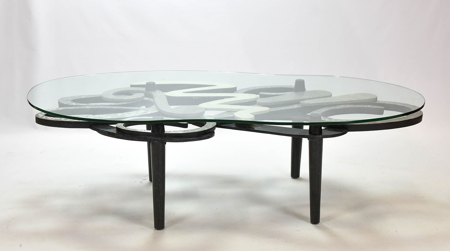 Modernist Biomorphic Glass Top Metal Coffee Table