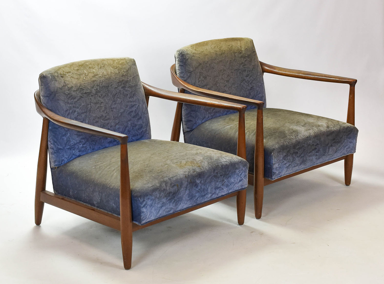 Pair Kofod Larsen for Selig MCM Walnut Lounge Chairs
