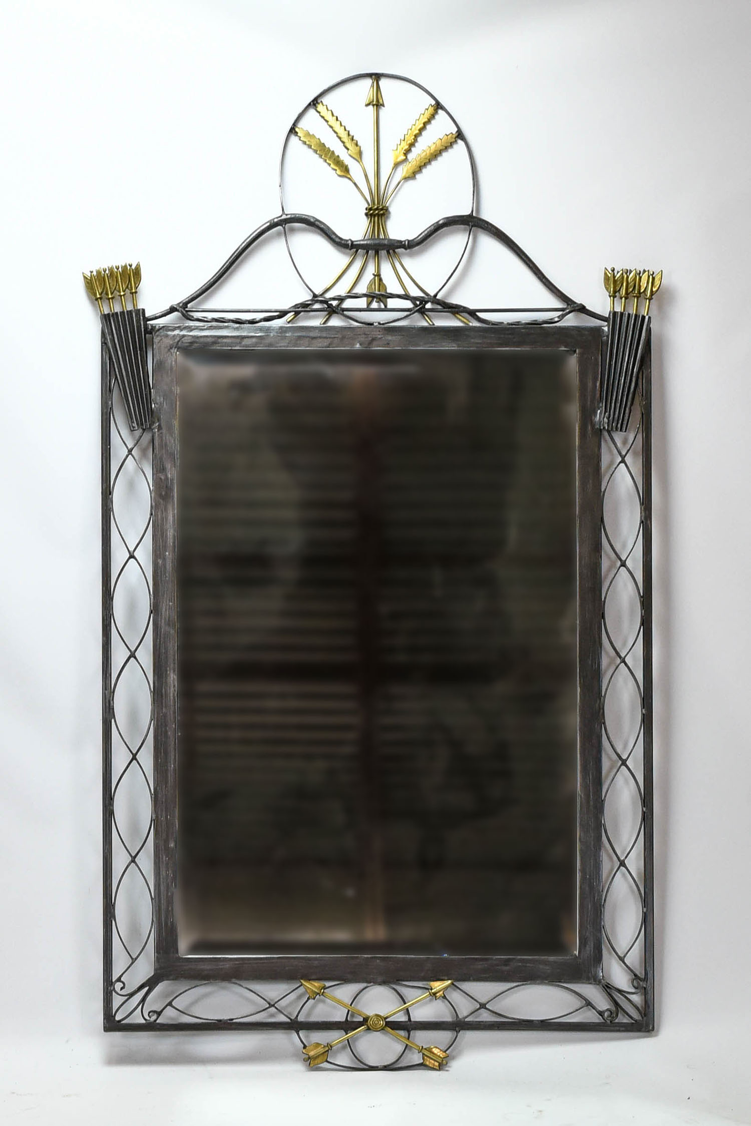 Large Hollywood Regency Iron Arrow/Feather Mirror