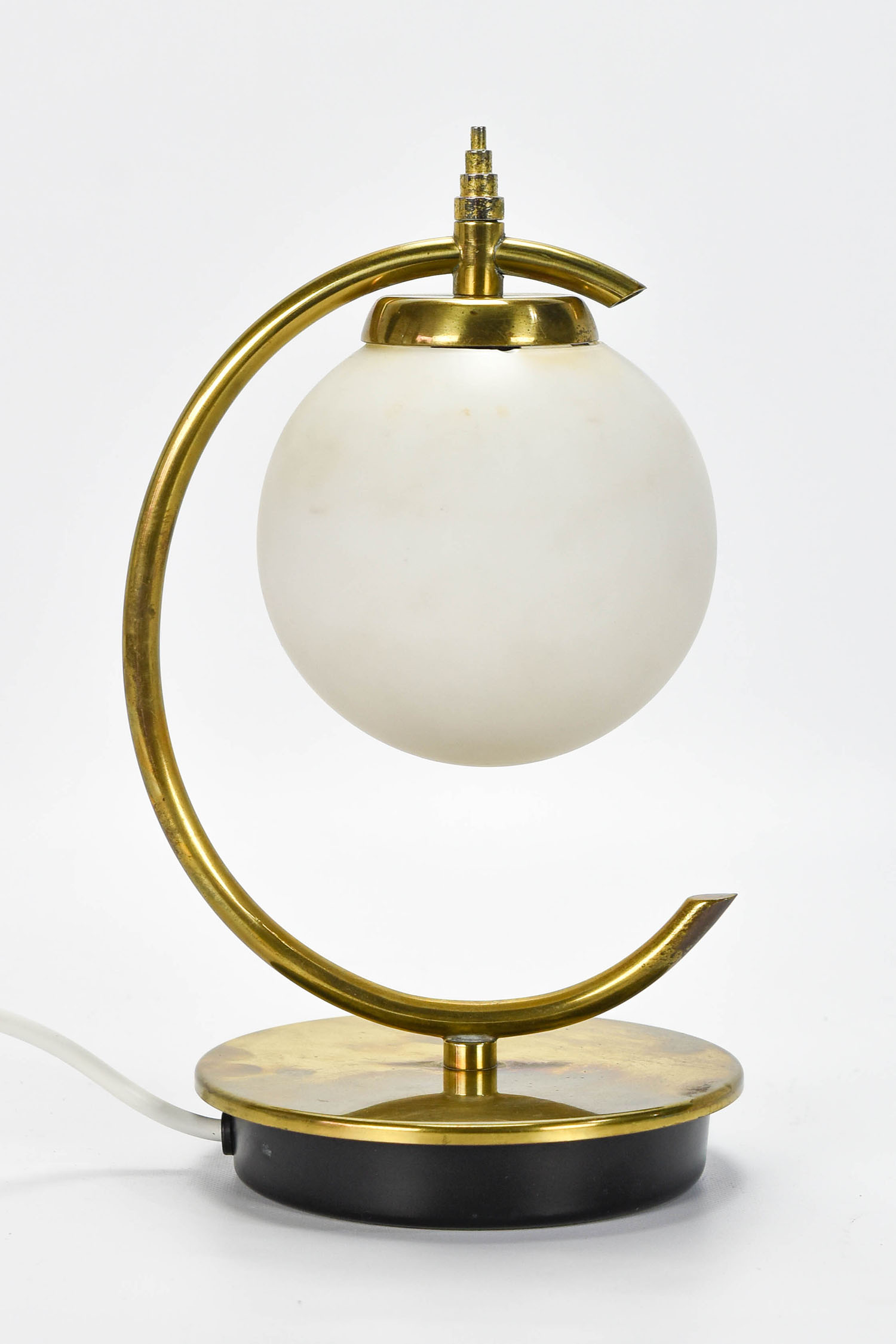 Classic Machine Age Bauhaus Brass & Glass Table Lamp