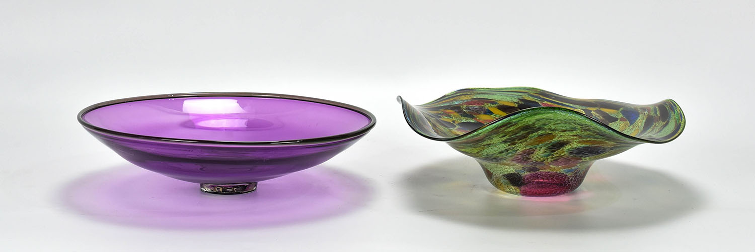 Two Large Modern Signed Studio Art Glass Bowls
