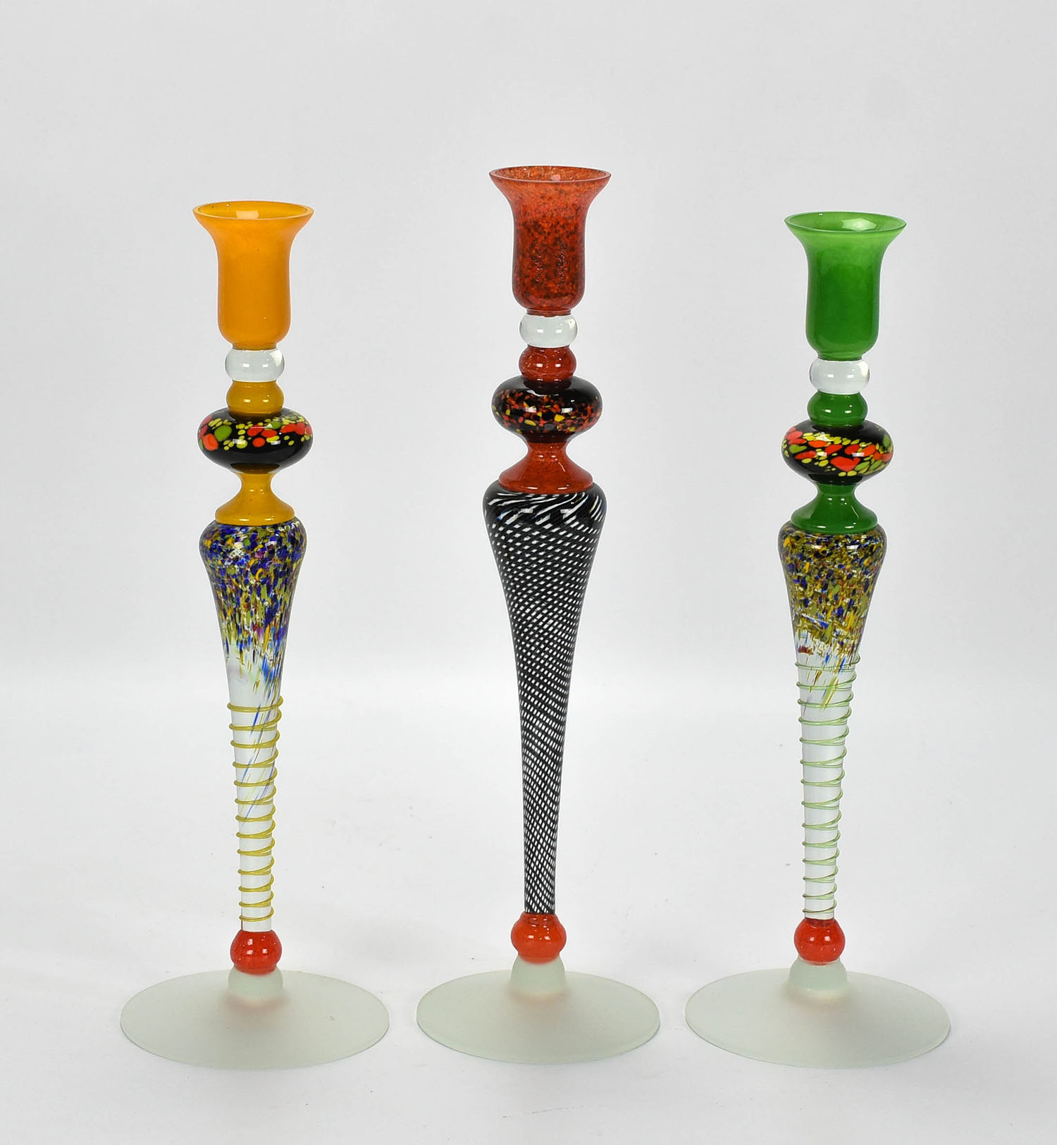 3 Newt Grover Studio Art Glass Blown Candlesticks