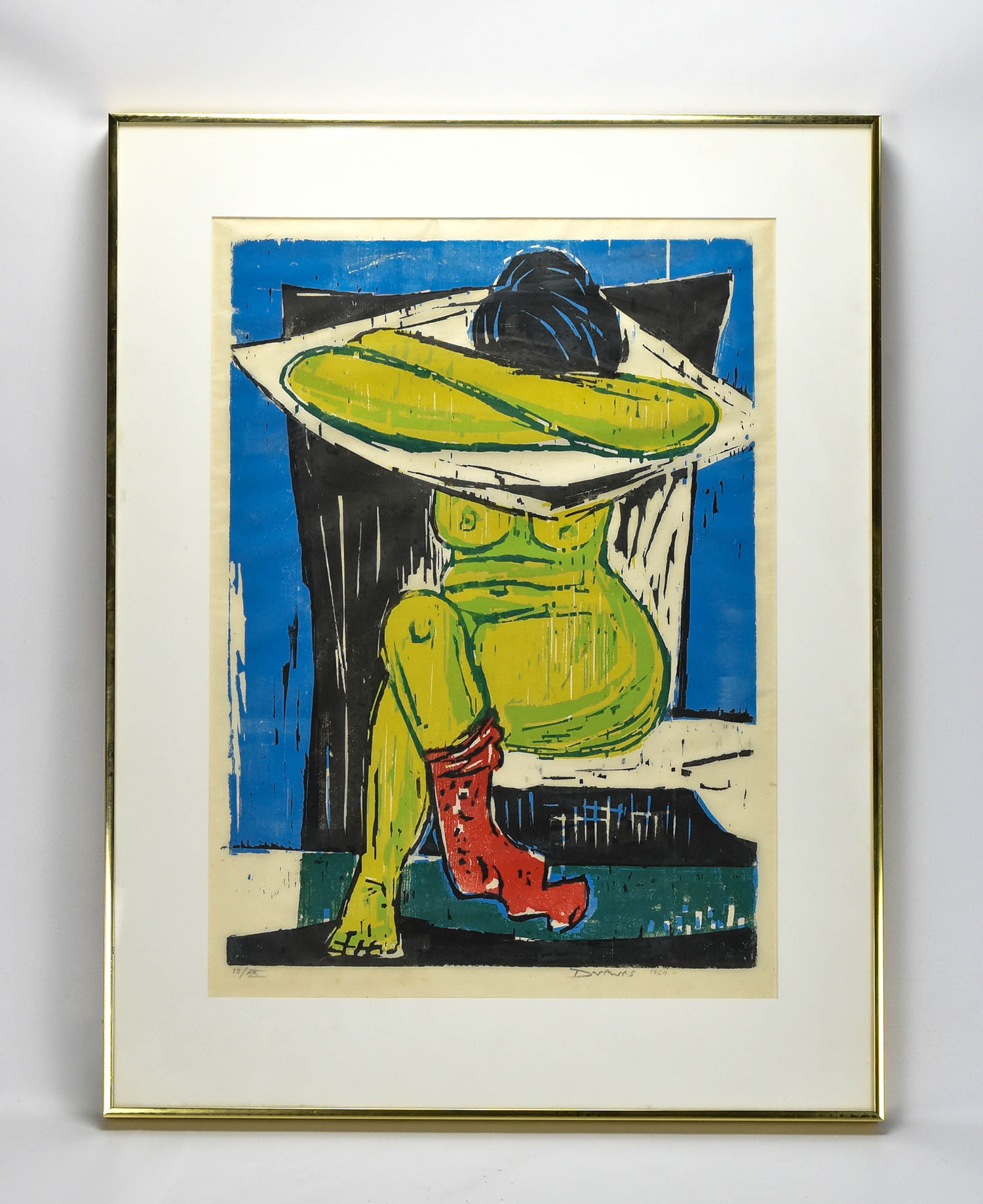 Colorful MCM Nude Woman Woodblock Print #18/XX 1964