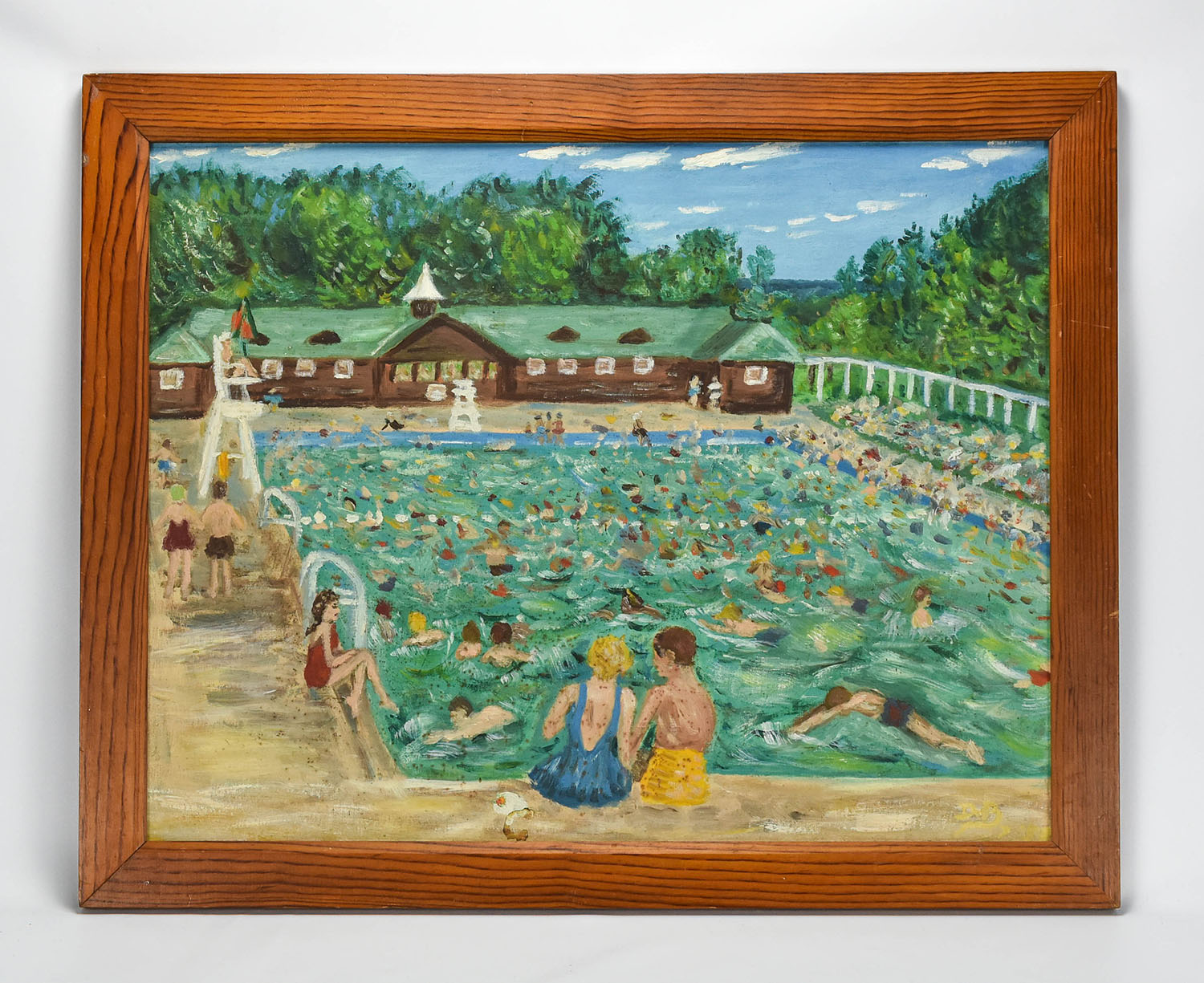 Signed MCM Brutalist Outdoor Pool Party Painting
