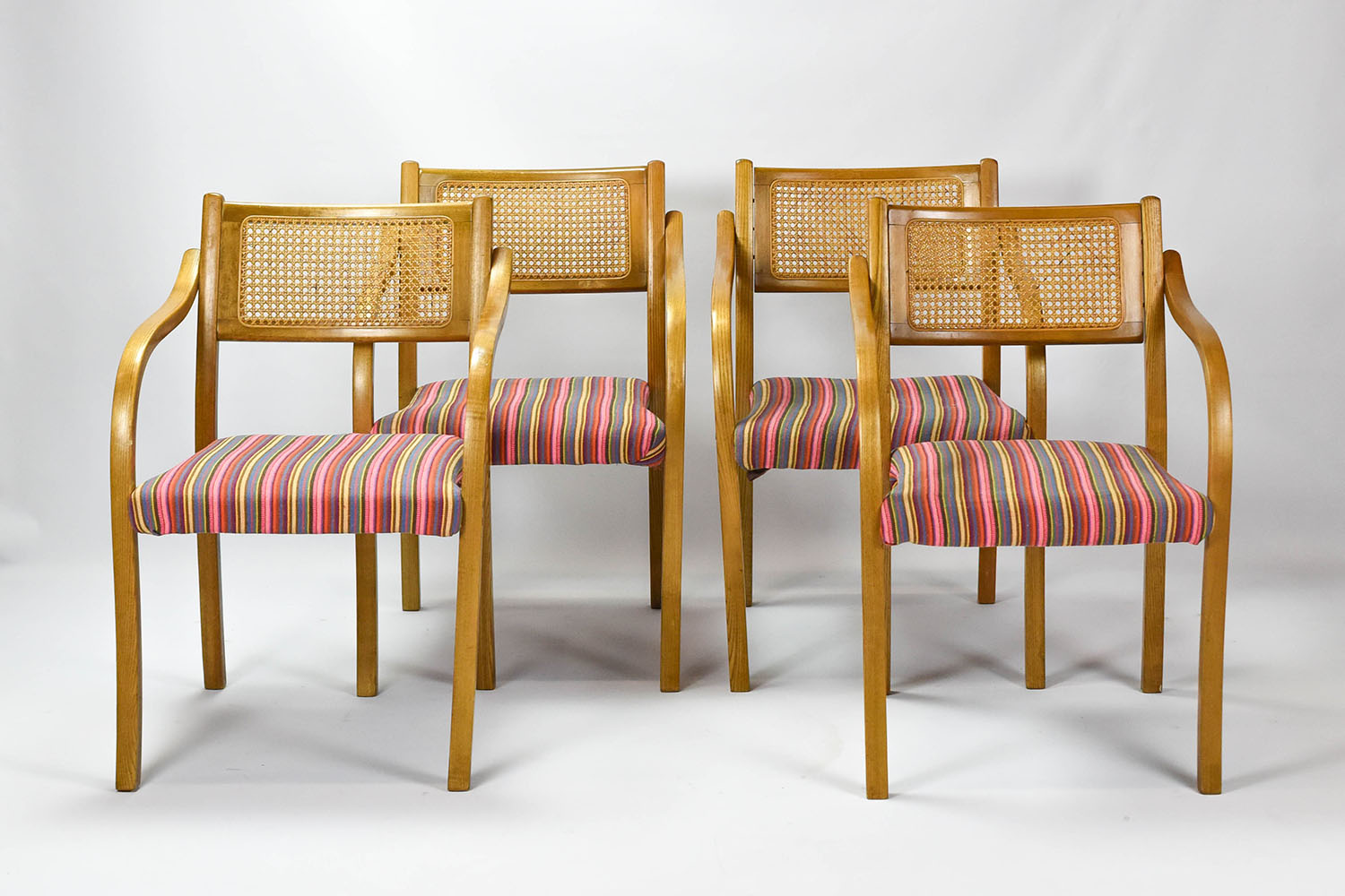 Set of 4 MCM Bentwood Rattan Arm Chairs ca.1970s