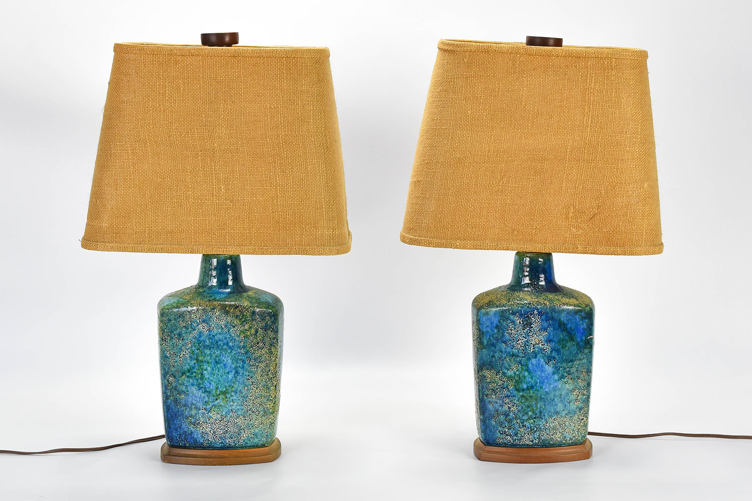 Pair Original MCM Turquoise Pottery Table Lamps