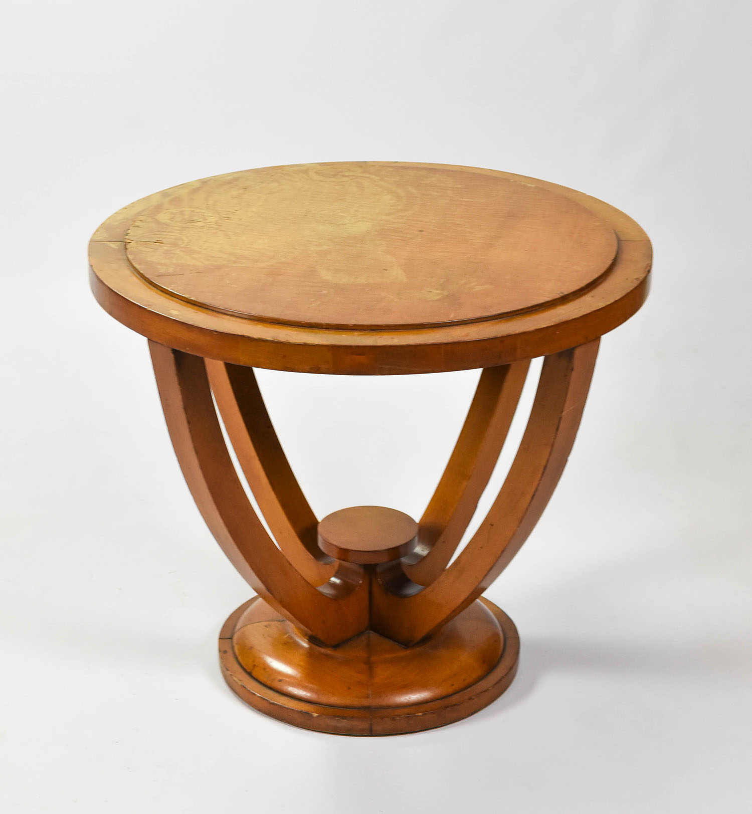 1930s Stepped Art Deco Round Wood Side Table