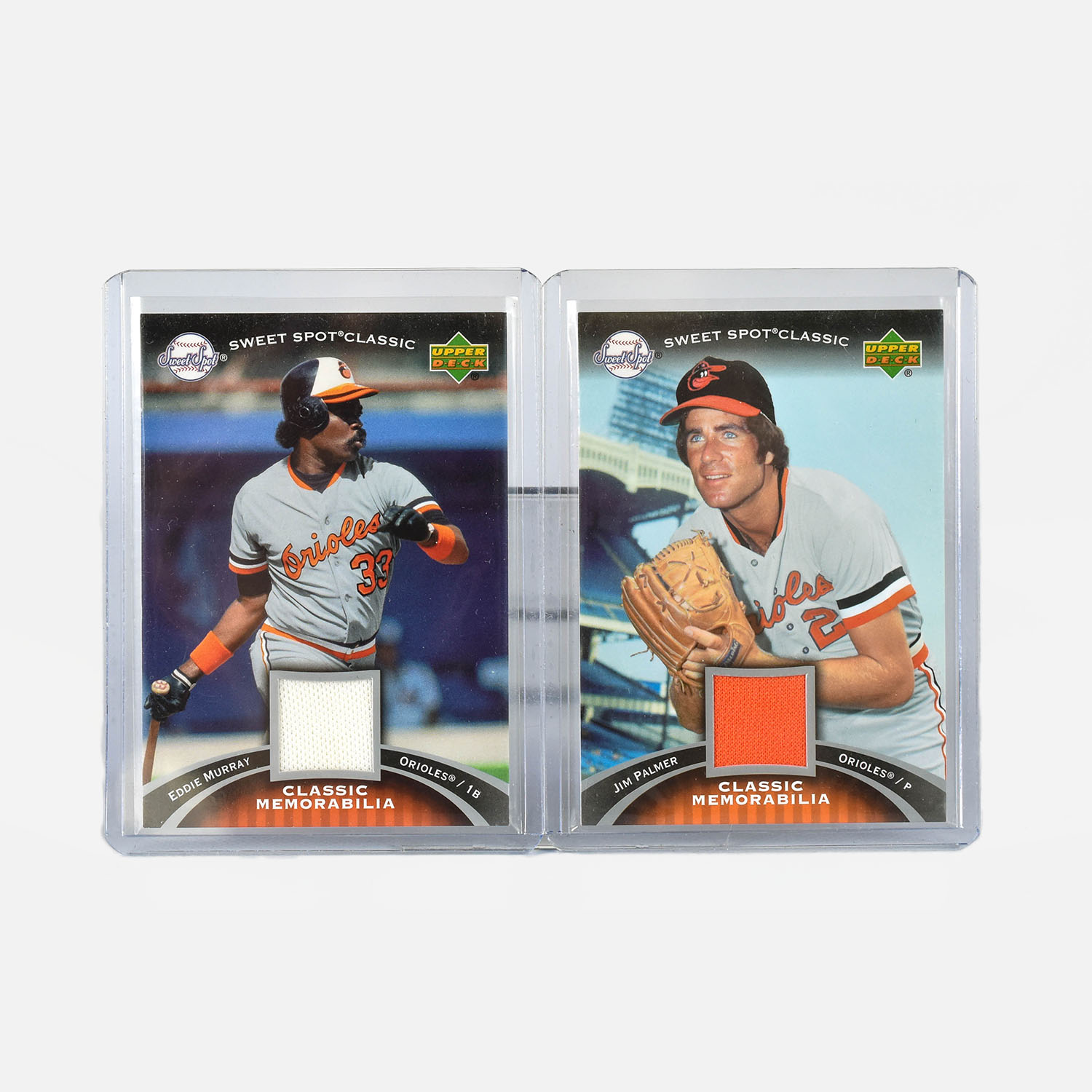 Two 2007 Upper Deck Sweet Spot Classic Baltimore Orioles Classic Memoribilia Baseball Cards with Extra 400 Plus Cards
