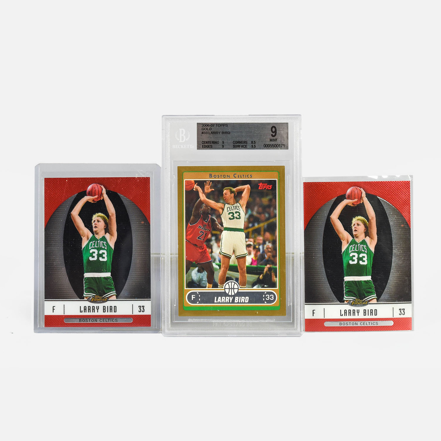 3 Topps Larry Bird Commemorative Basketball Cards with Extra 350 Plus Mint Cards