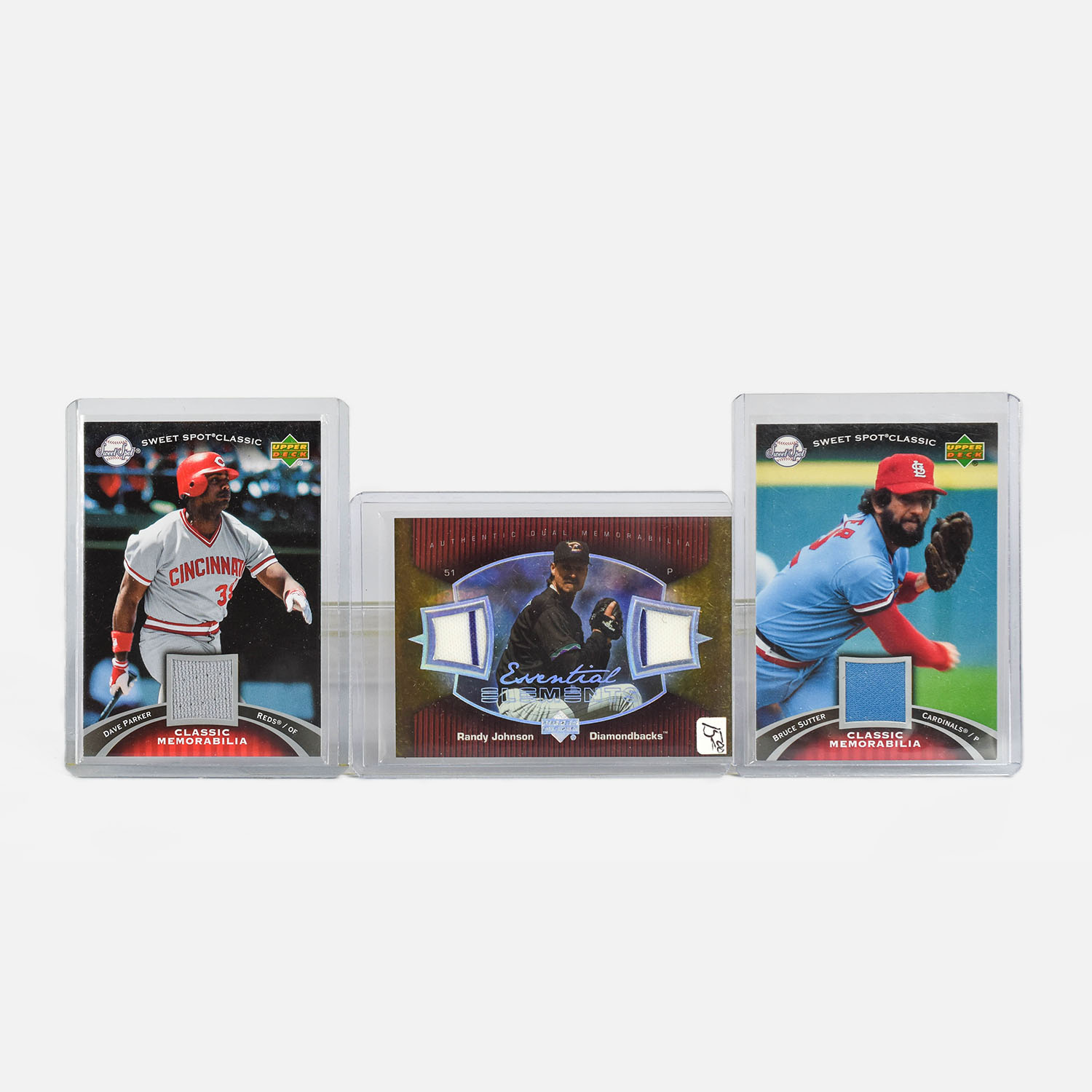 Three 1970s to 1990s MLB Legends Game Used Memorabilia Baseball Cards
