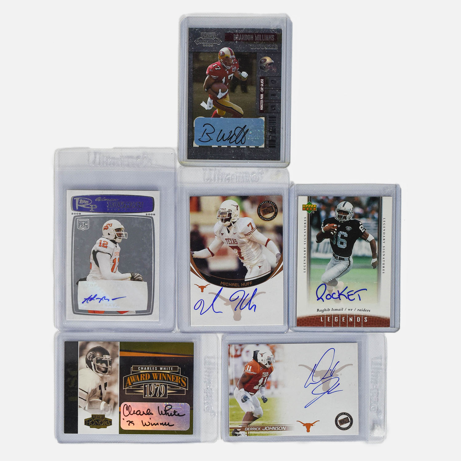 6 NFL CFB Signed Football Cards with Extra 775 Plus Mint Cards
