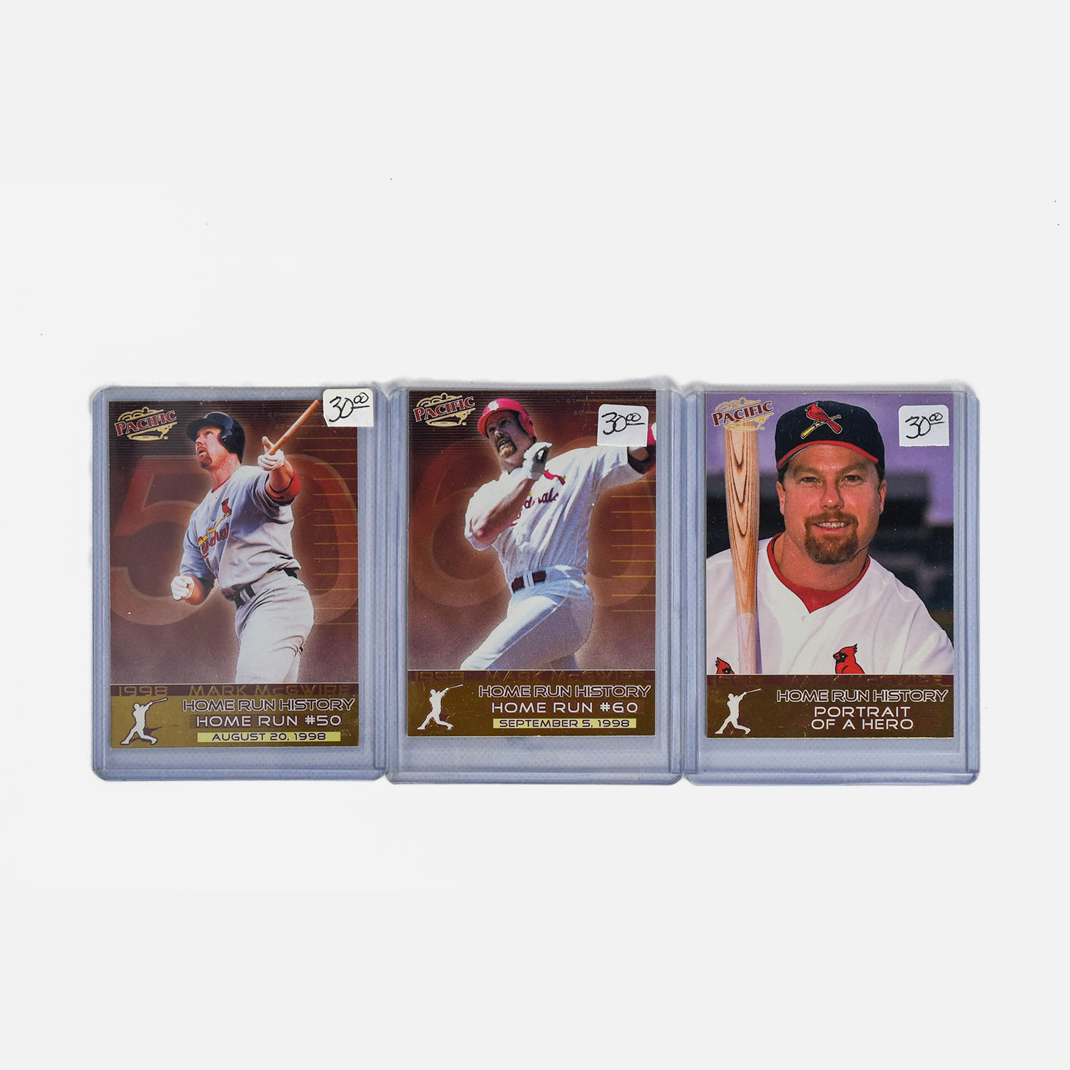3 Mark McGwire MLB Home Run Commemorative Baseball Cards with Extra 750 Plus Mint Cards