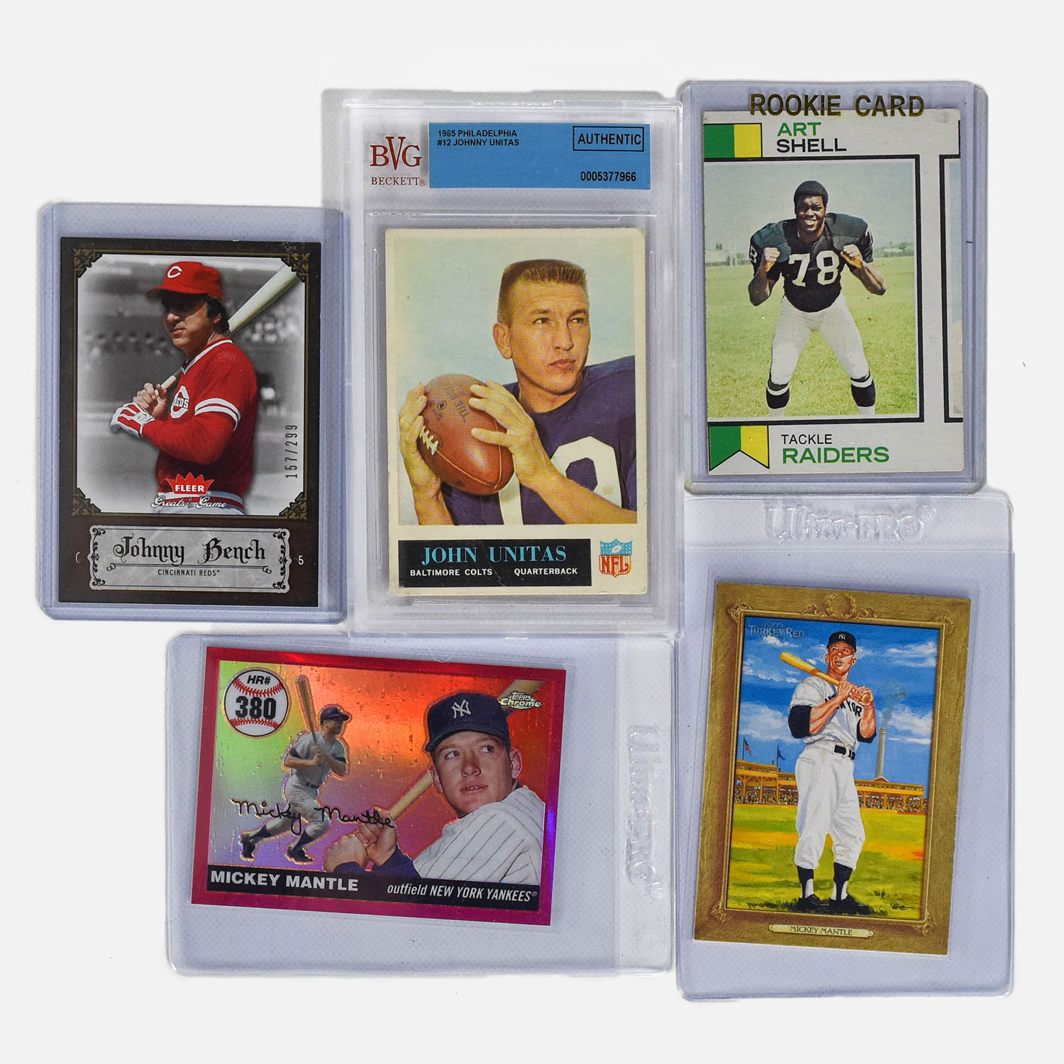 5 MLB NFL Mixed Legends Football Cards