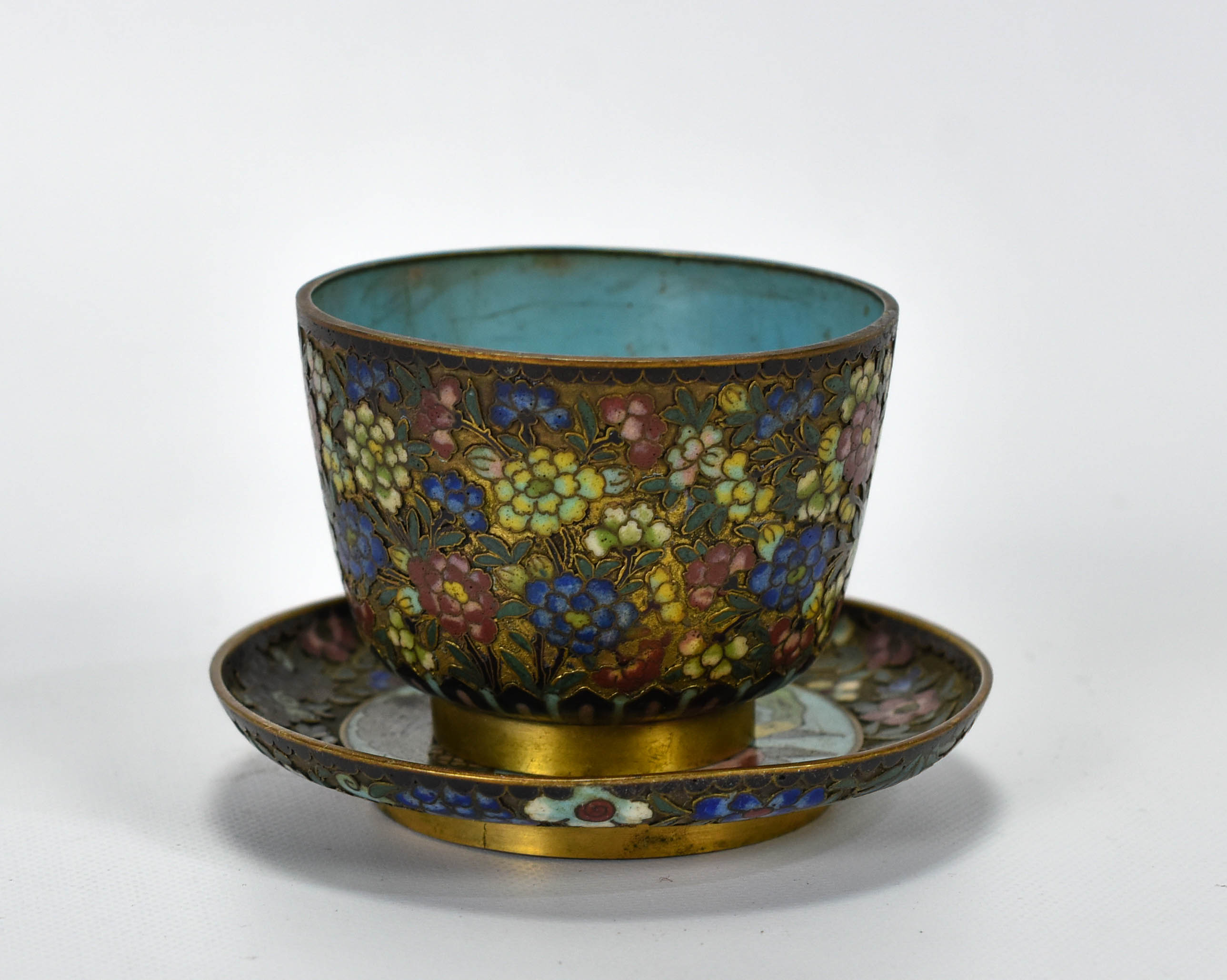 Antique Chinese Ch'len Lung Cloisonne Cup Saucer