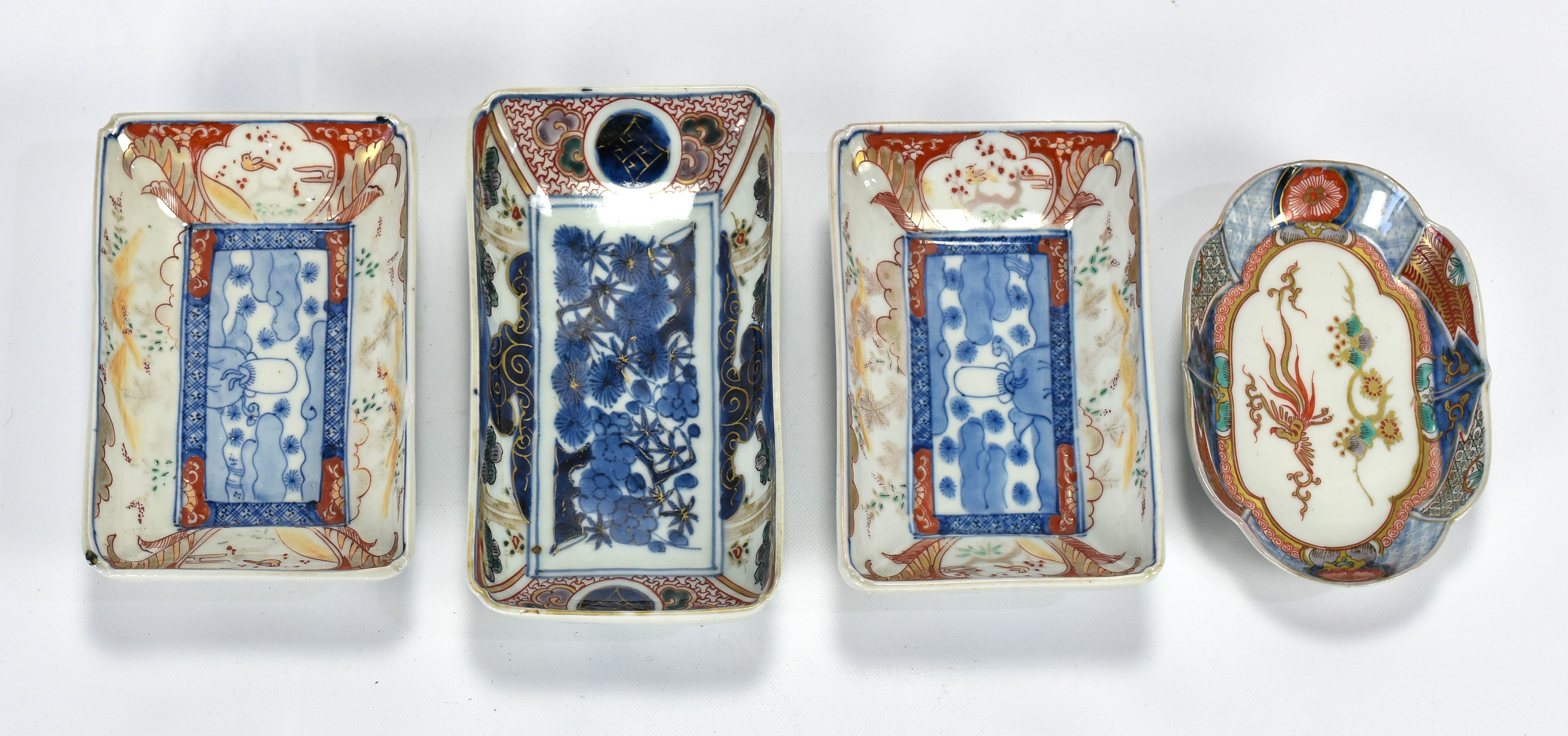 Four Antique Japanese Imari Porcelain Pen Trays