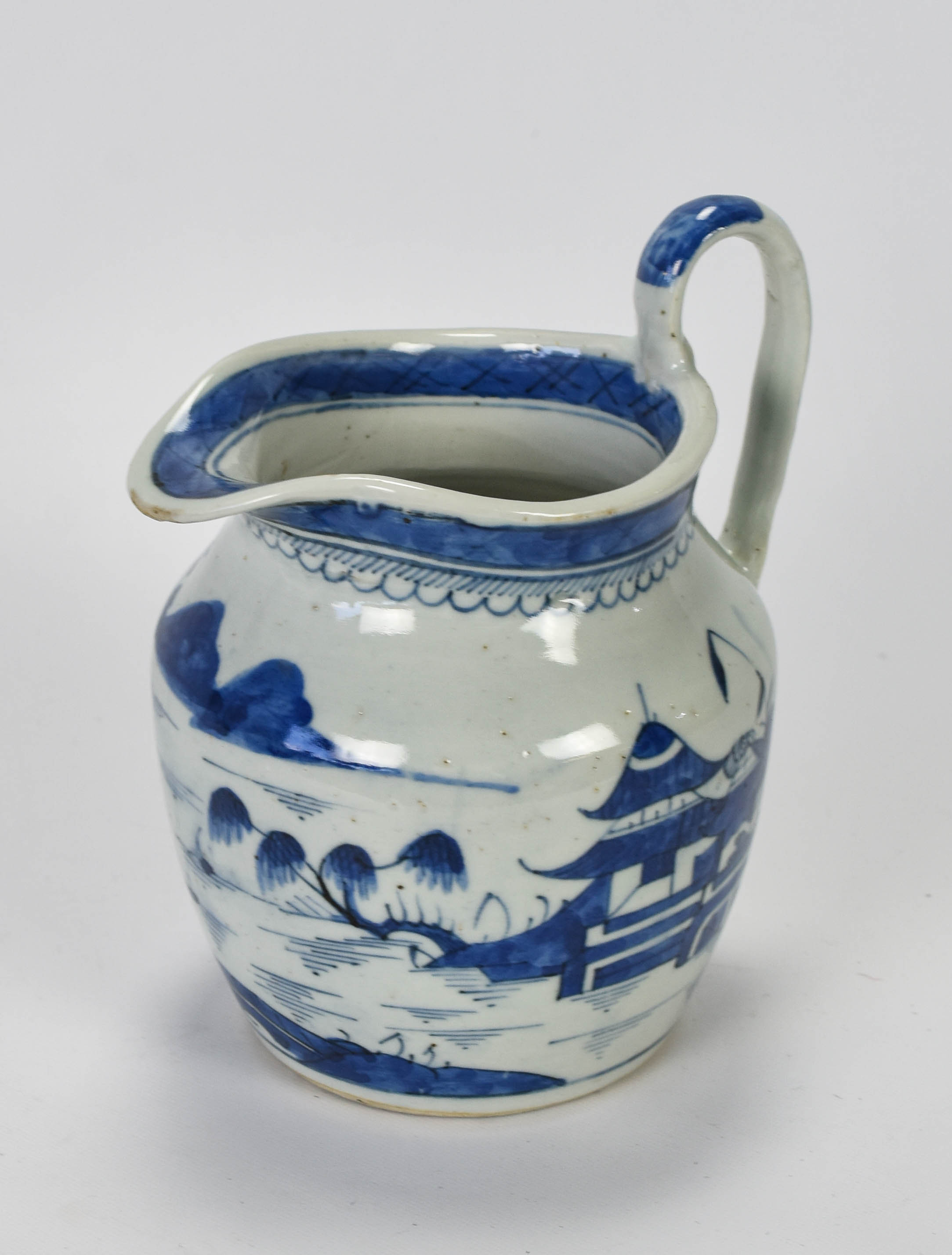 Chinese Export Canton Blue White Porcelain Pitcher