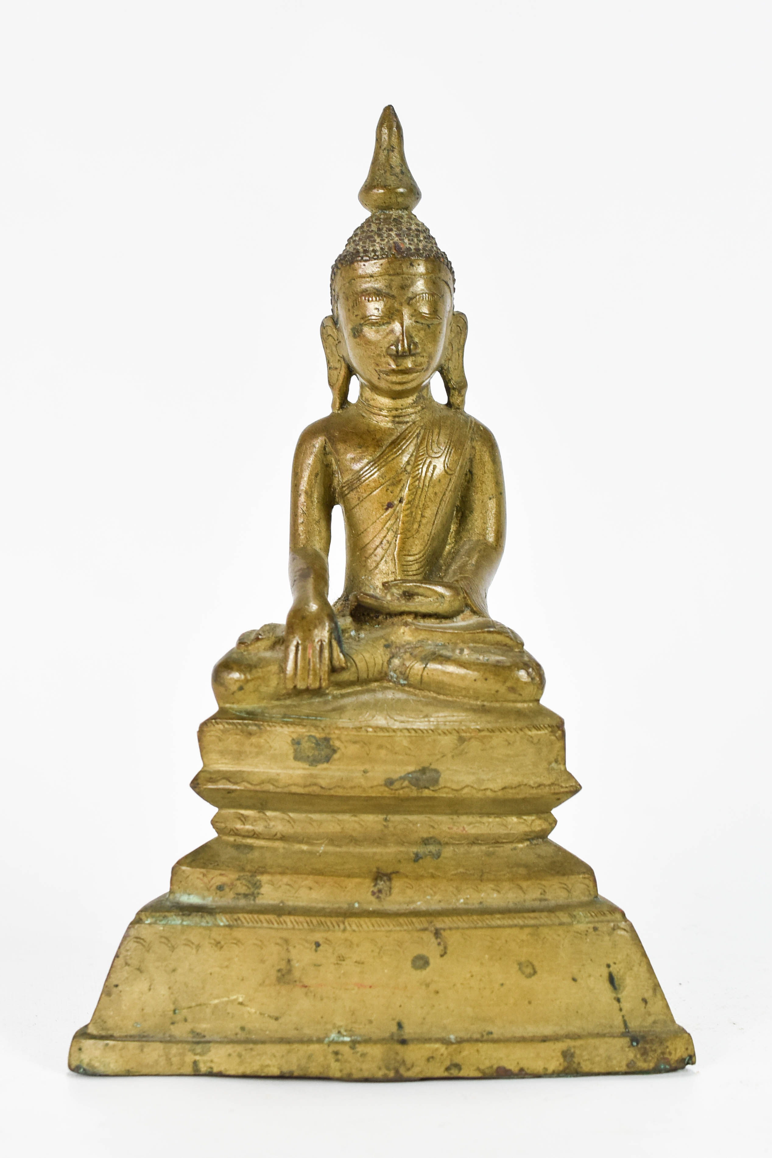 Antique Small Burmese Bronze Seated Buddha Statue
