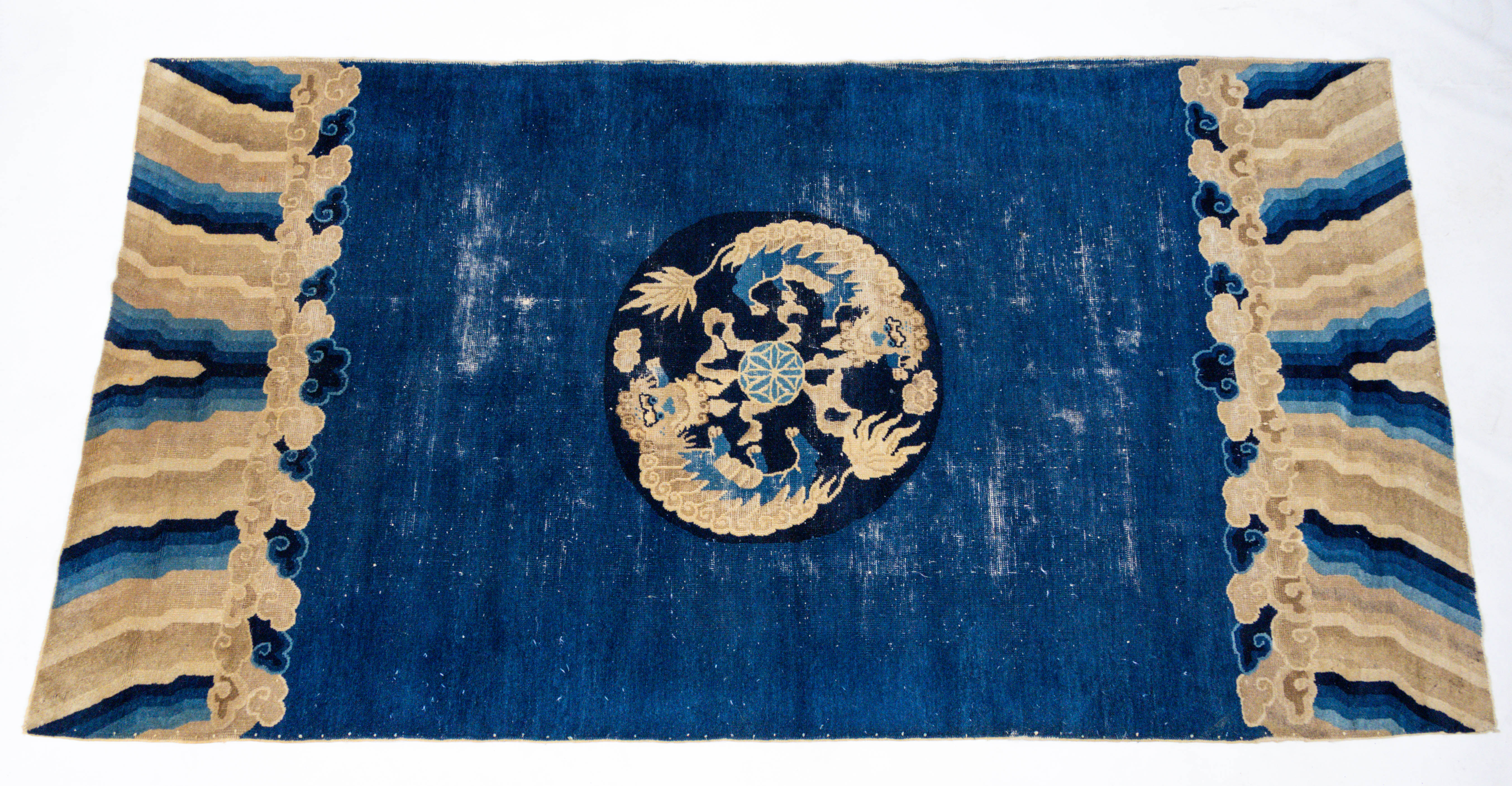 Antique Chinese Peking Blue & Cream Rug Carpet