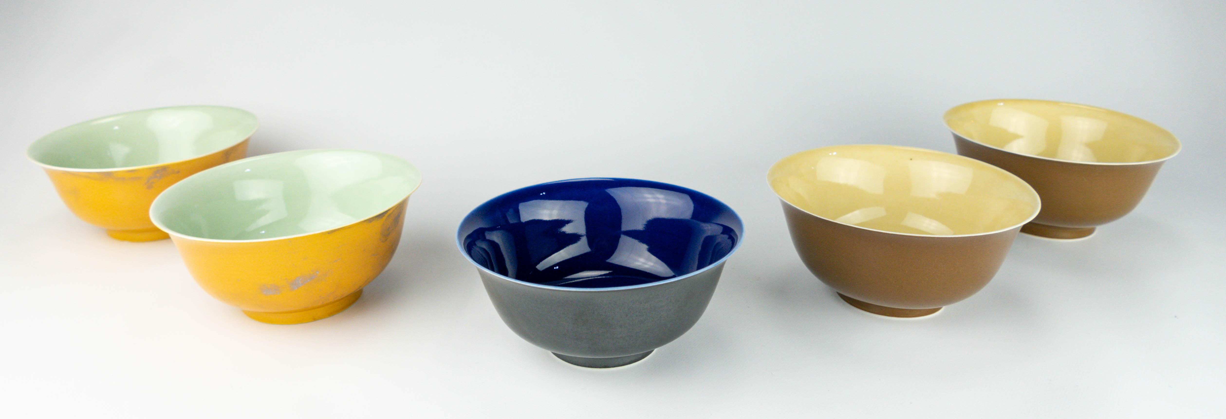 Five Boxed Japanese Monochrome Porcelain Bowls