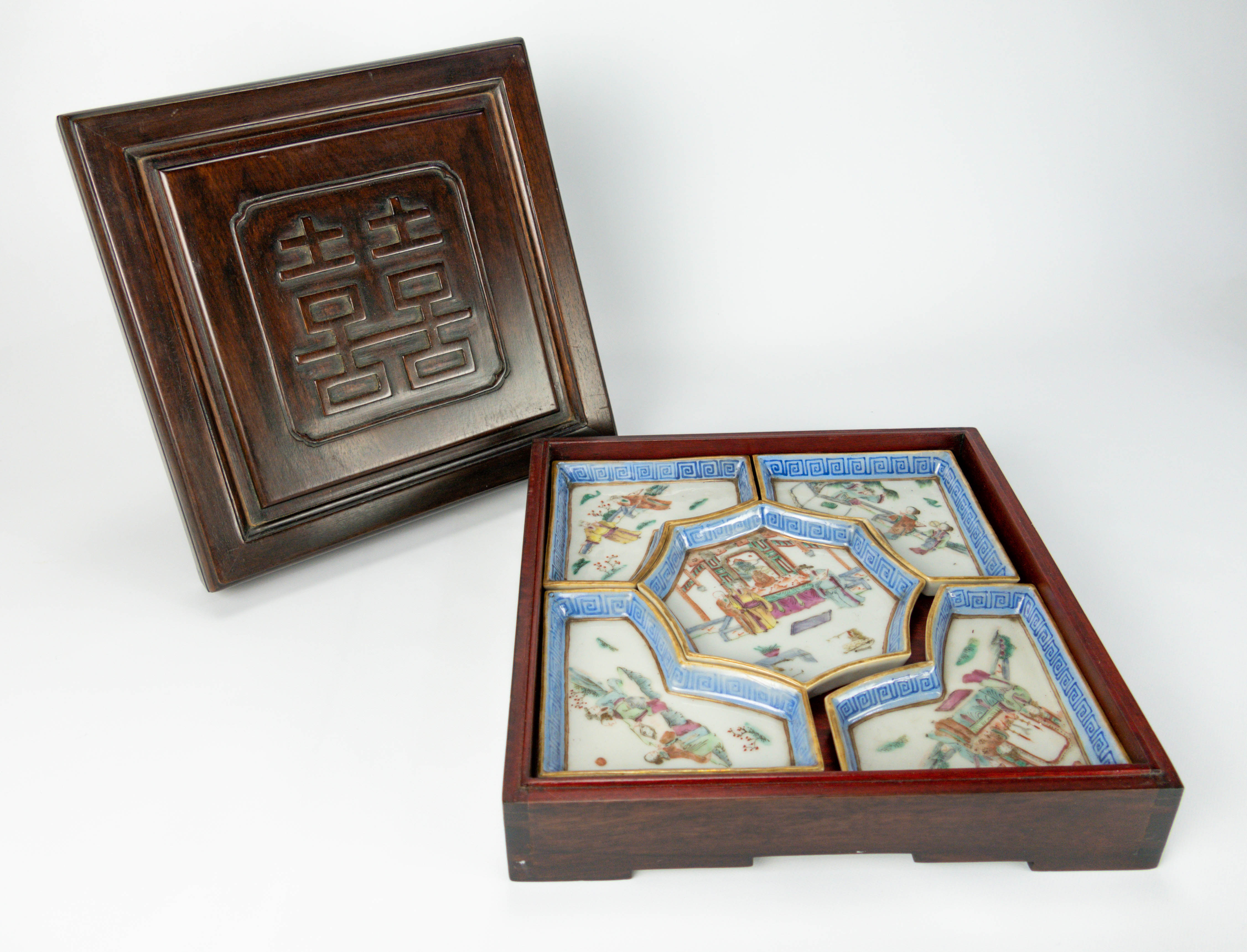 Antique Chinese Export Porcelain Sweetmeat Dish Set
